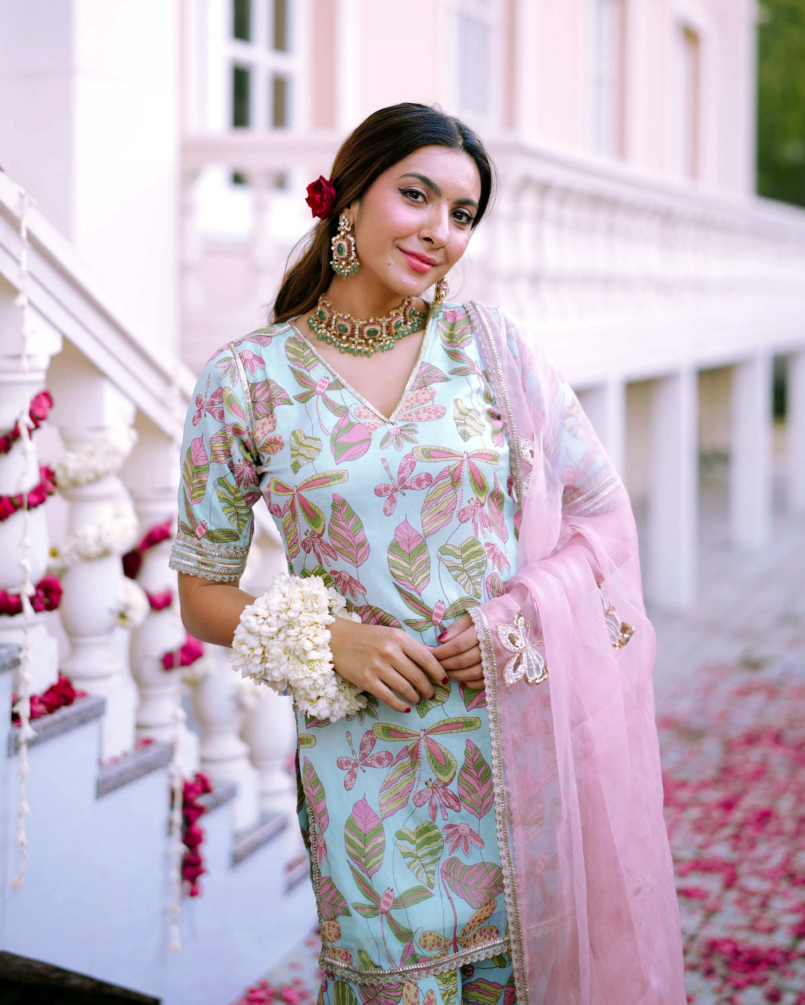 Aarav Sky Blue Printed Georgette Sharara Set - Image 2