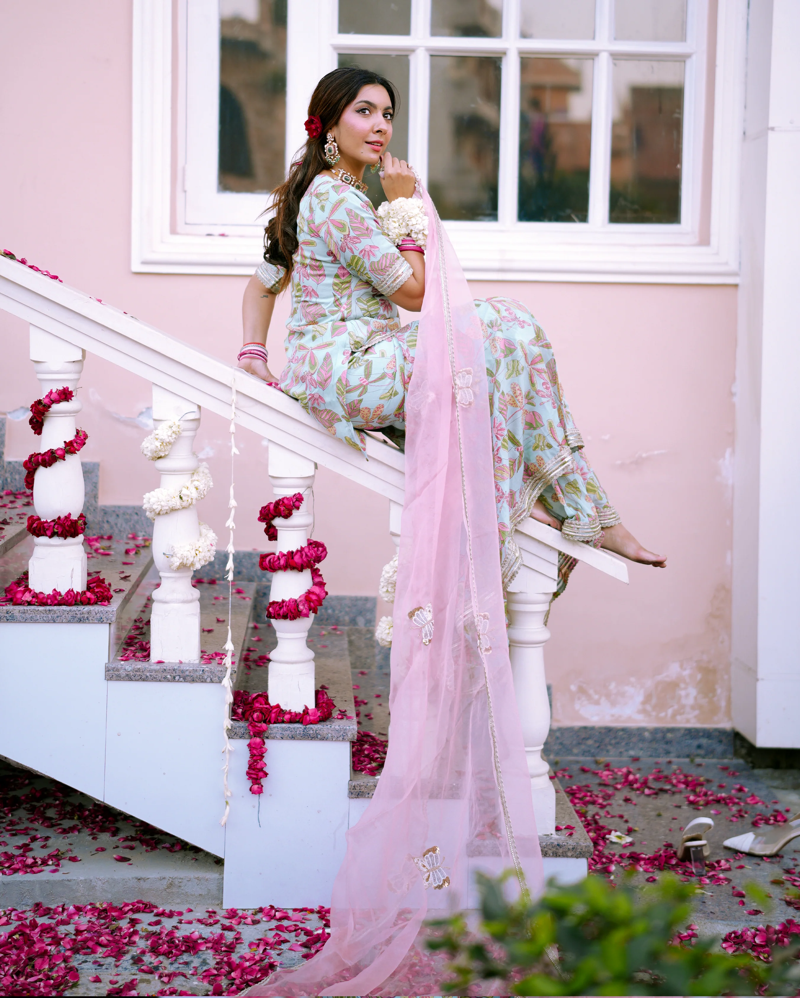 Aarav Sky Blue Printed Georgette Sharara Set - Image 3