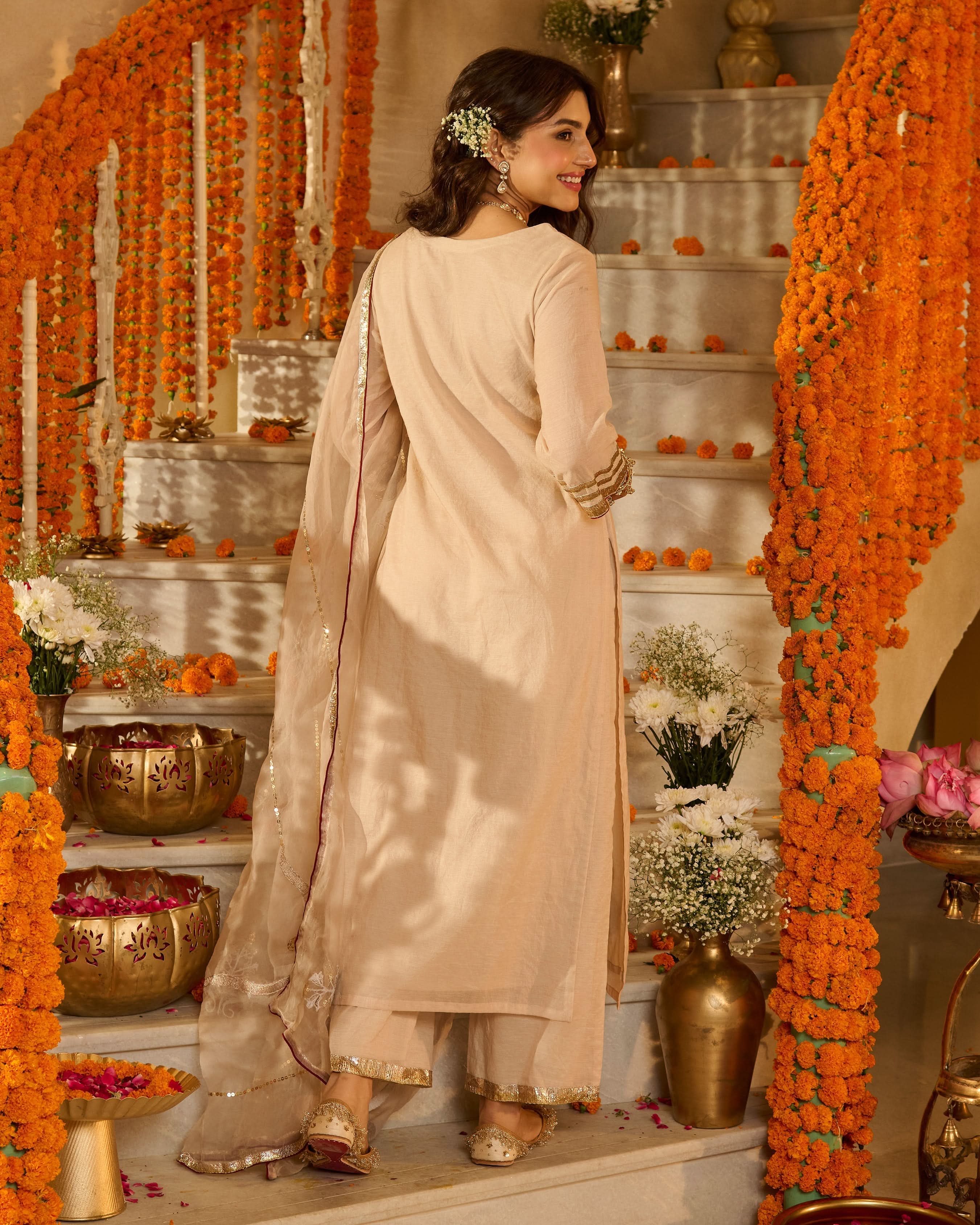 Aarush Beige Solid Chanderi Suit Set - Image 8