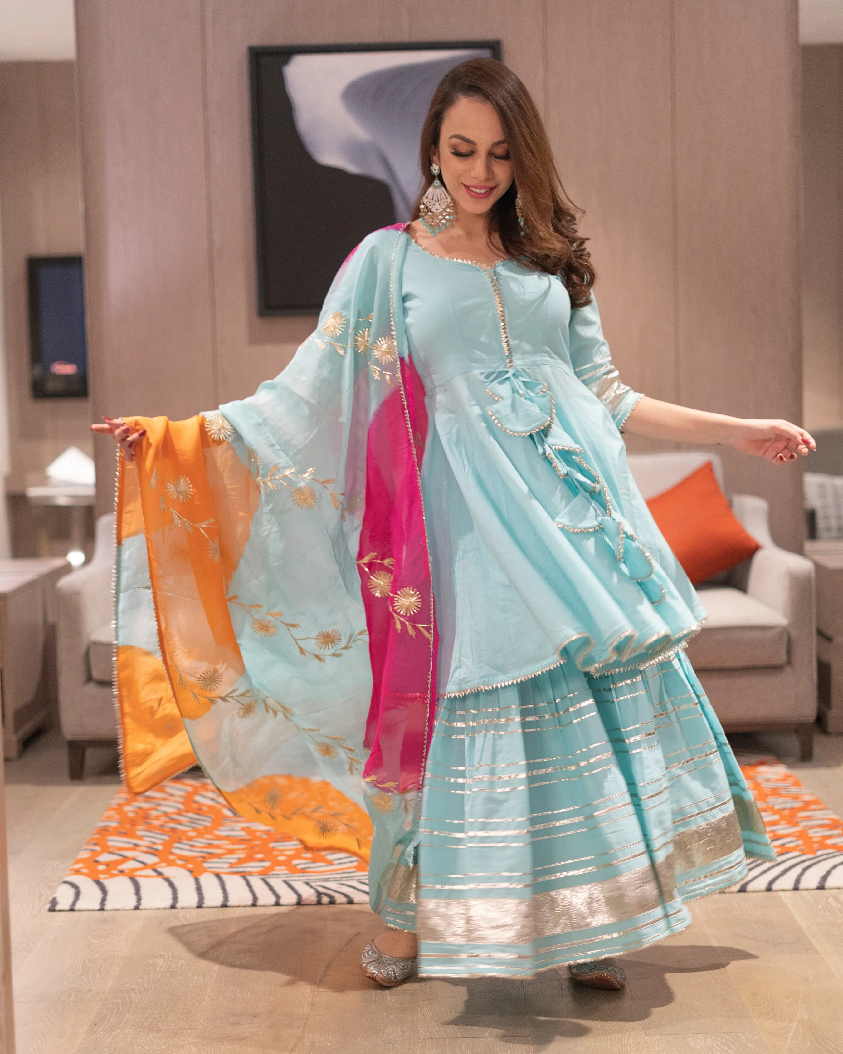 Adonis Blue Gotapatti Sharara Set - Image 3