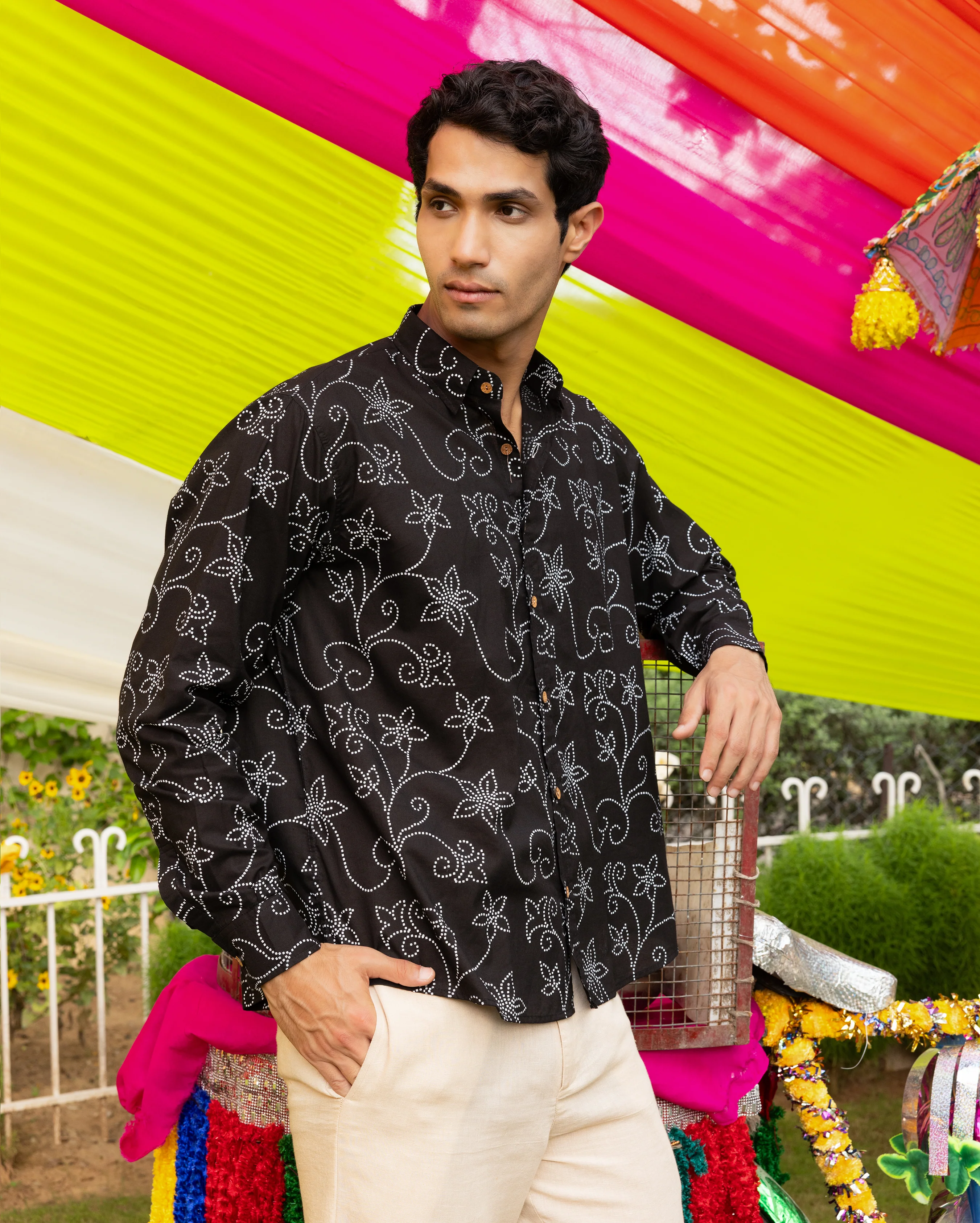 Ahan Black Bandhani Cotton Shirt - Image 4