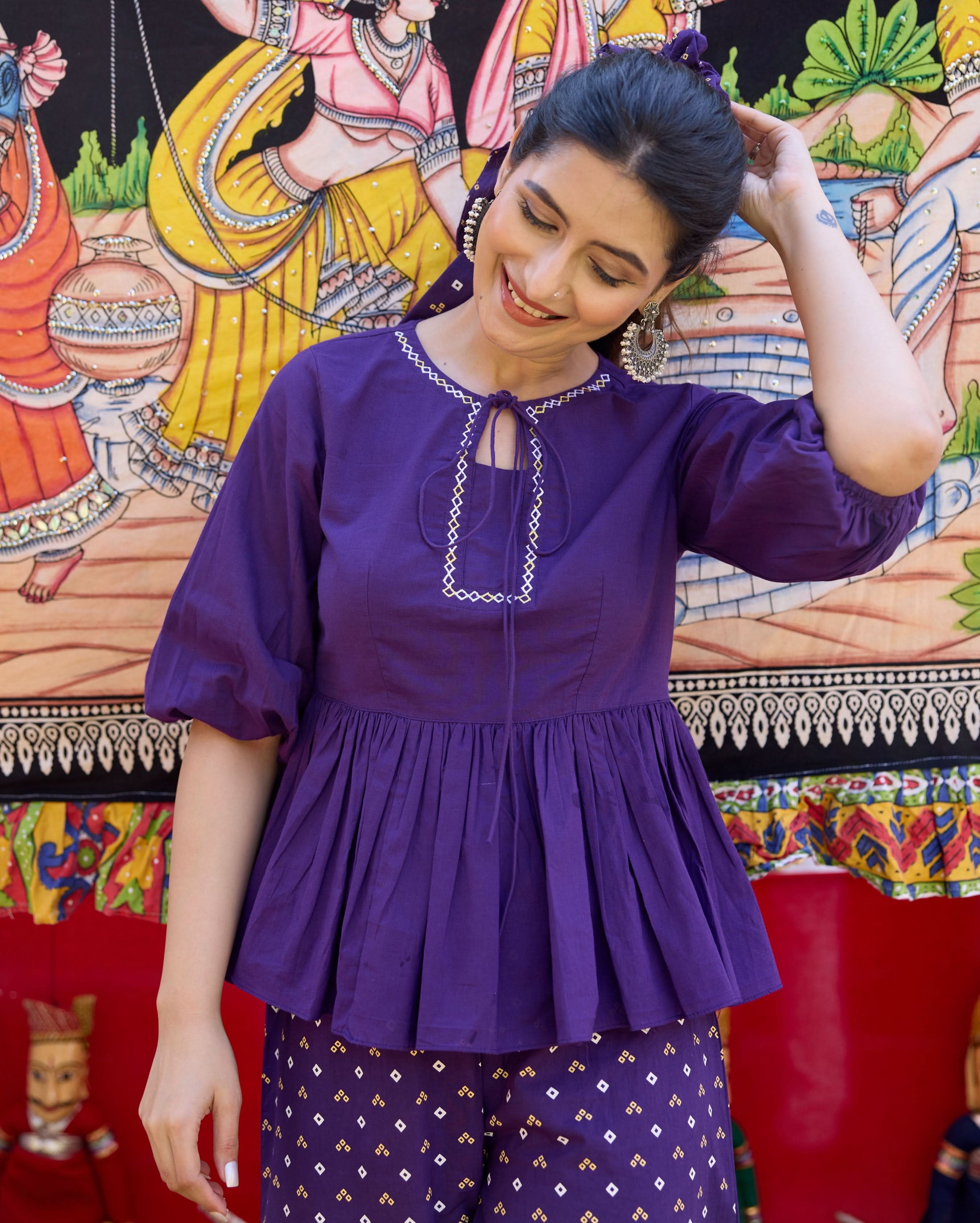 Alma Purple Bandhani Cotton Coord Set - Image 5
