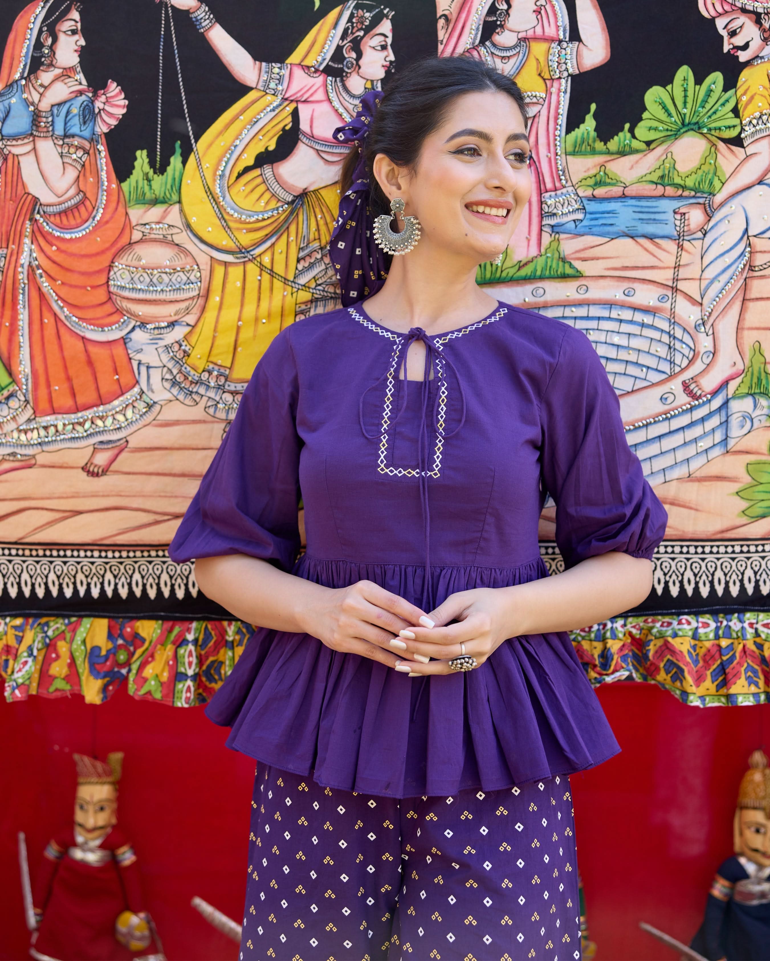 Alma Purple Bandhani Cotton Coord Set - Image 6