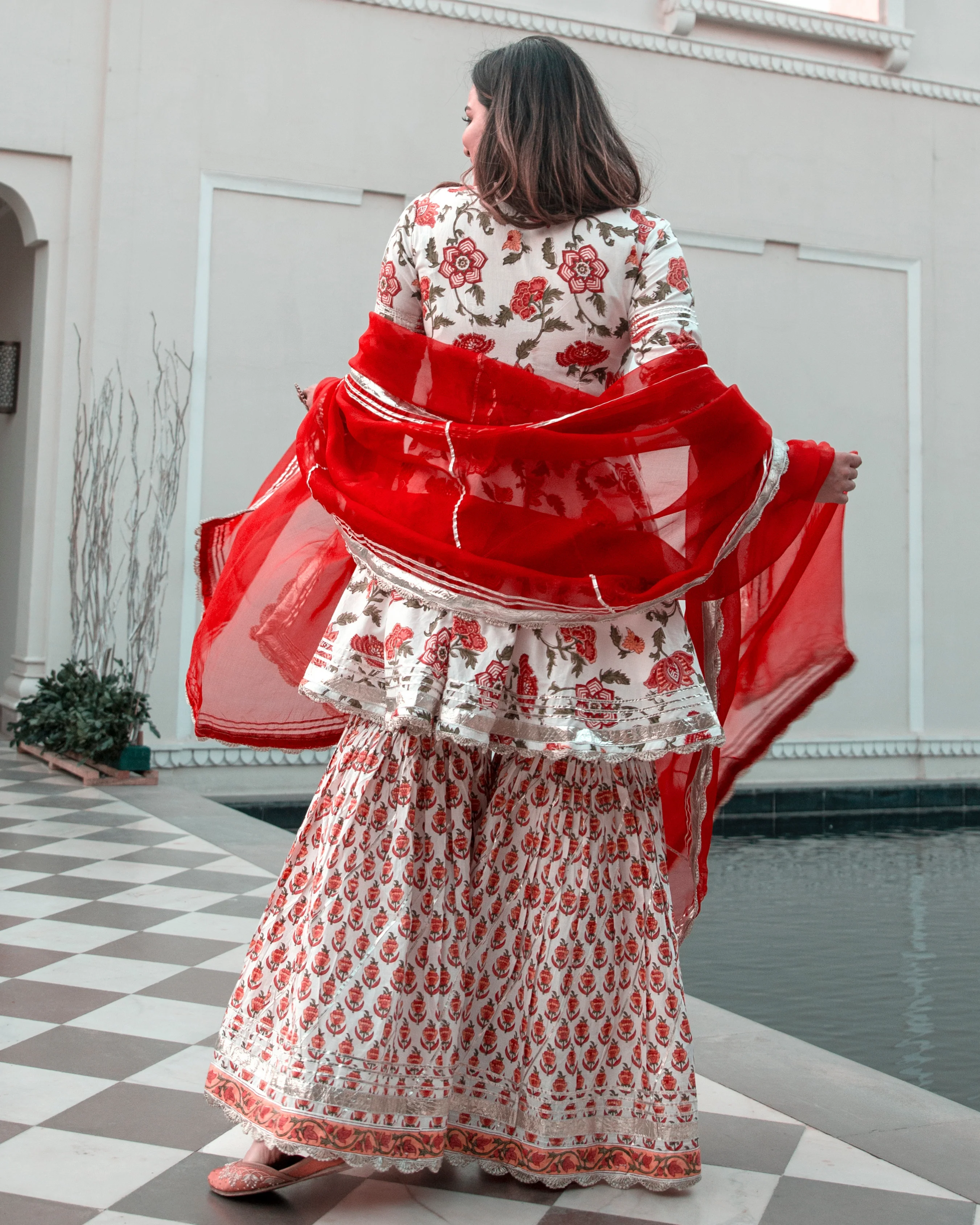 American Red Handblock Sharara Set - Image 10