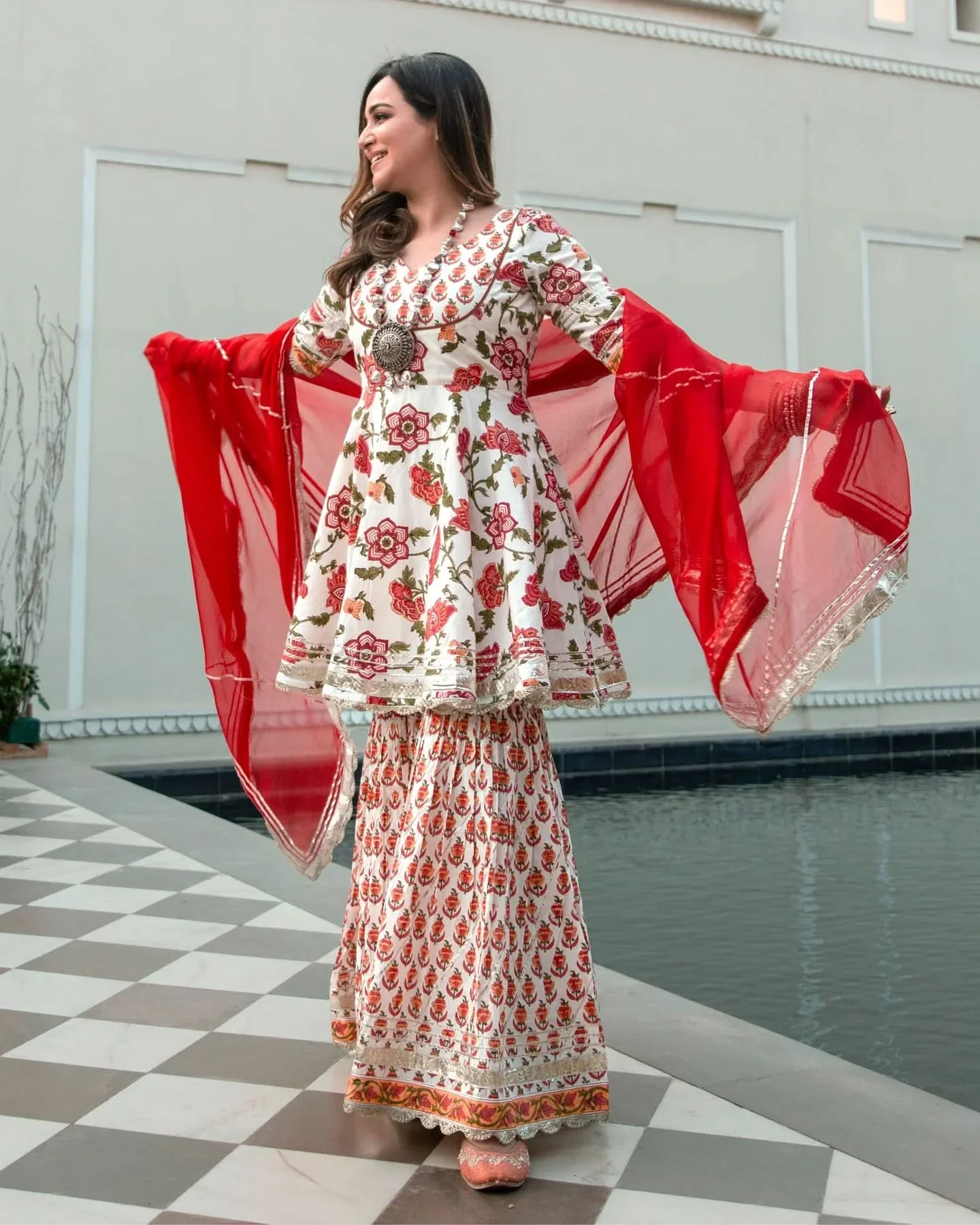 American Red Handblock Sharara Set - Image 2