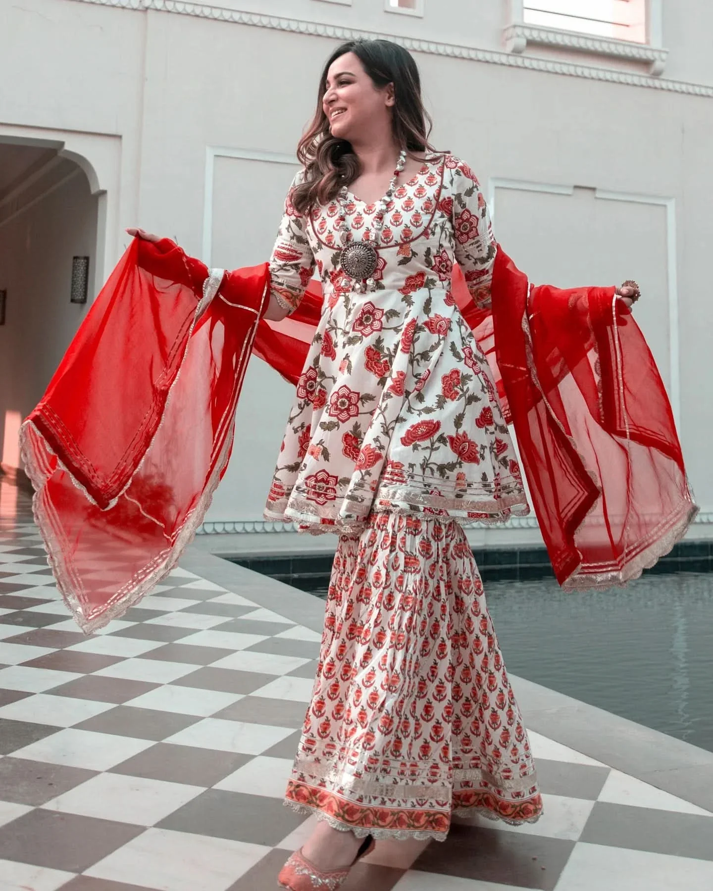 American Red Handblock Sharara Set - Image 3
