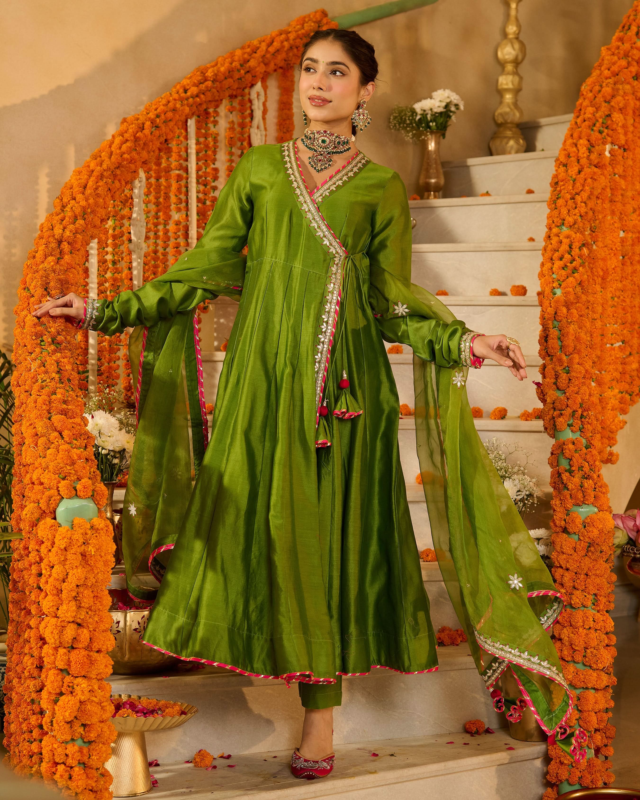 Anandi Green Solid Chanderi Suit Set - Image 3