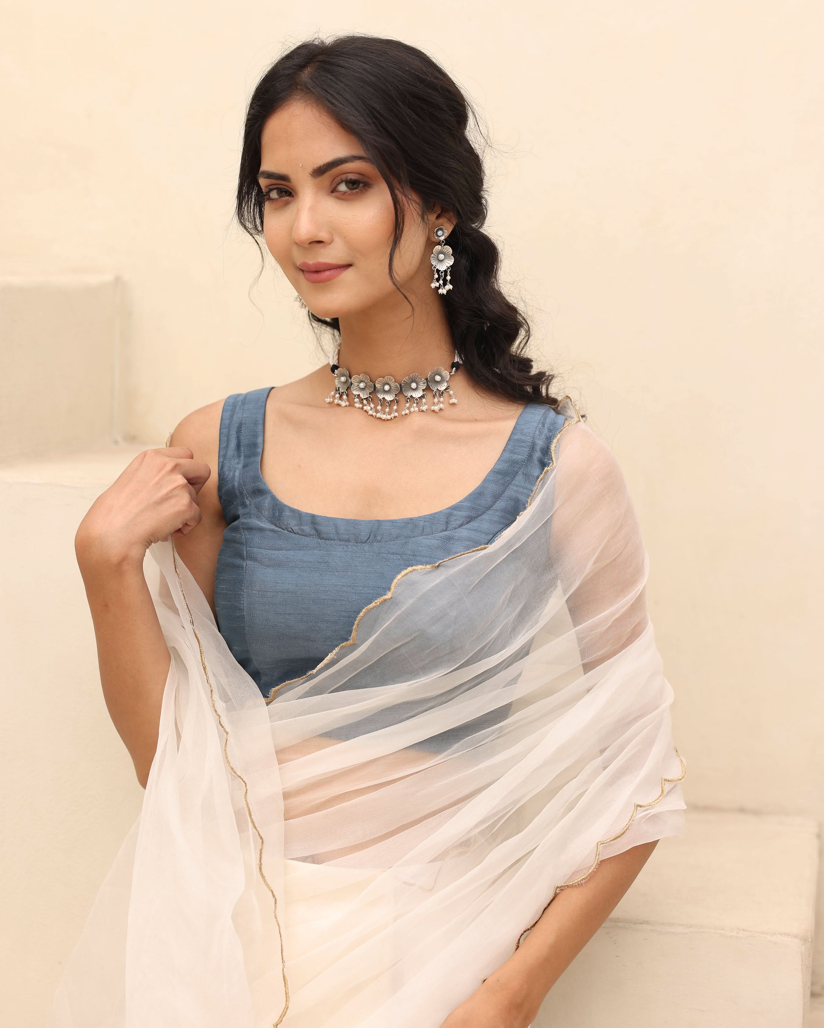 Anika Grey Silk Blouse - Image 3