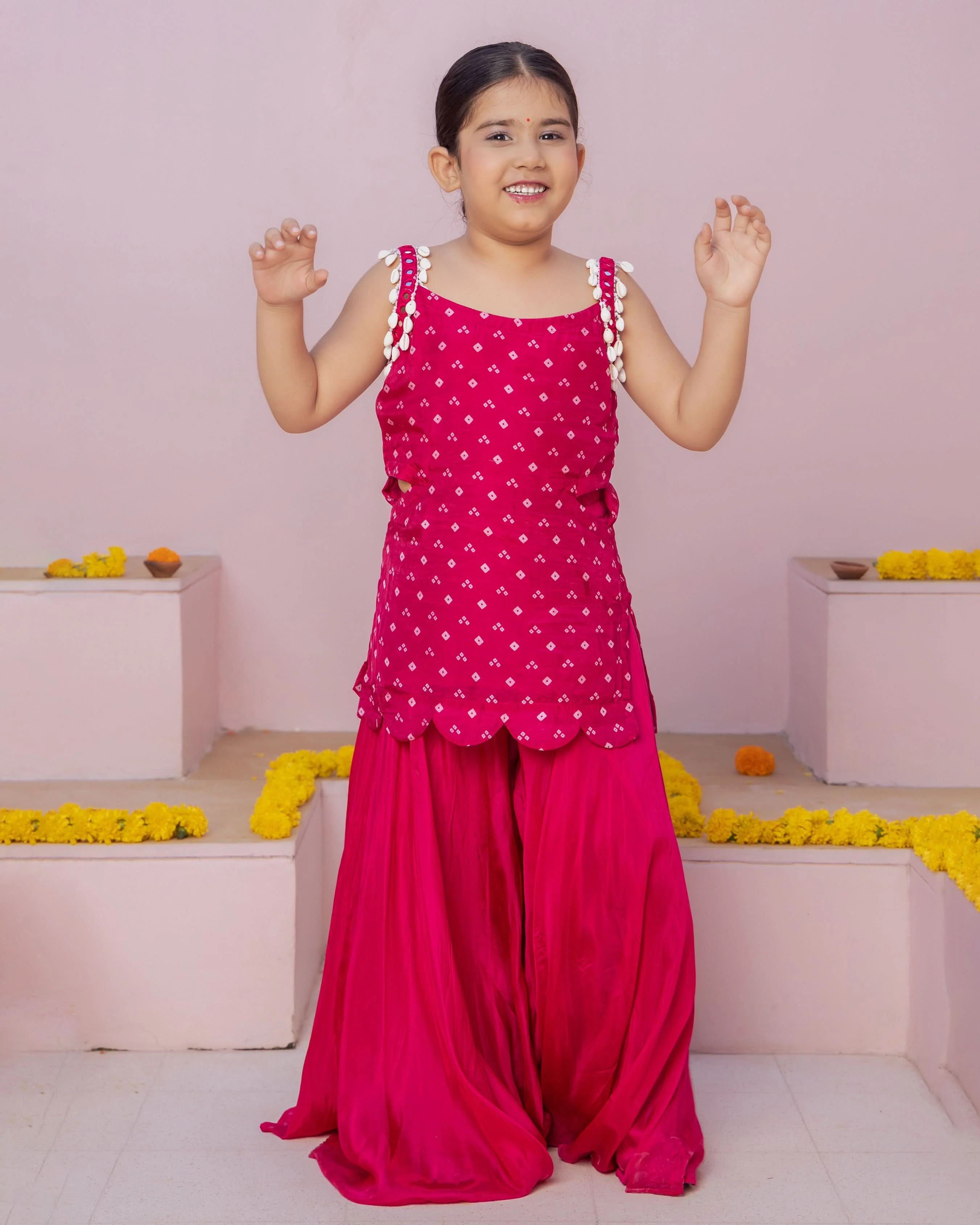 Anvi Pink Bandhani Silk Coord Set - Image 2