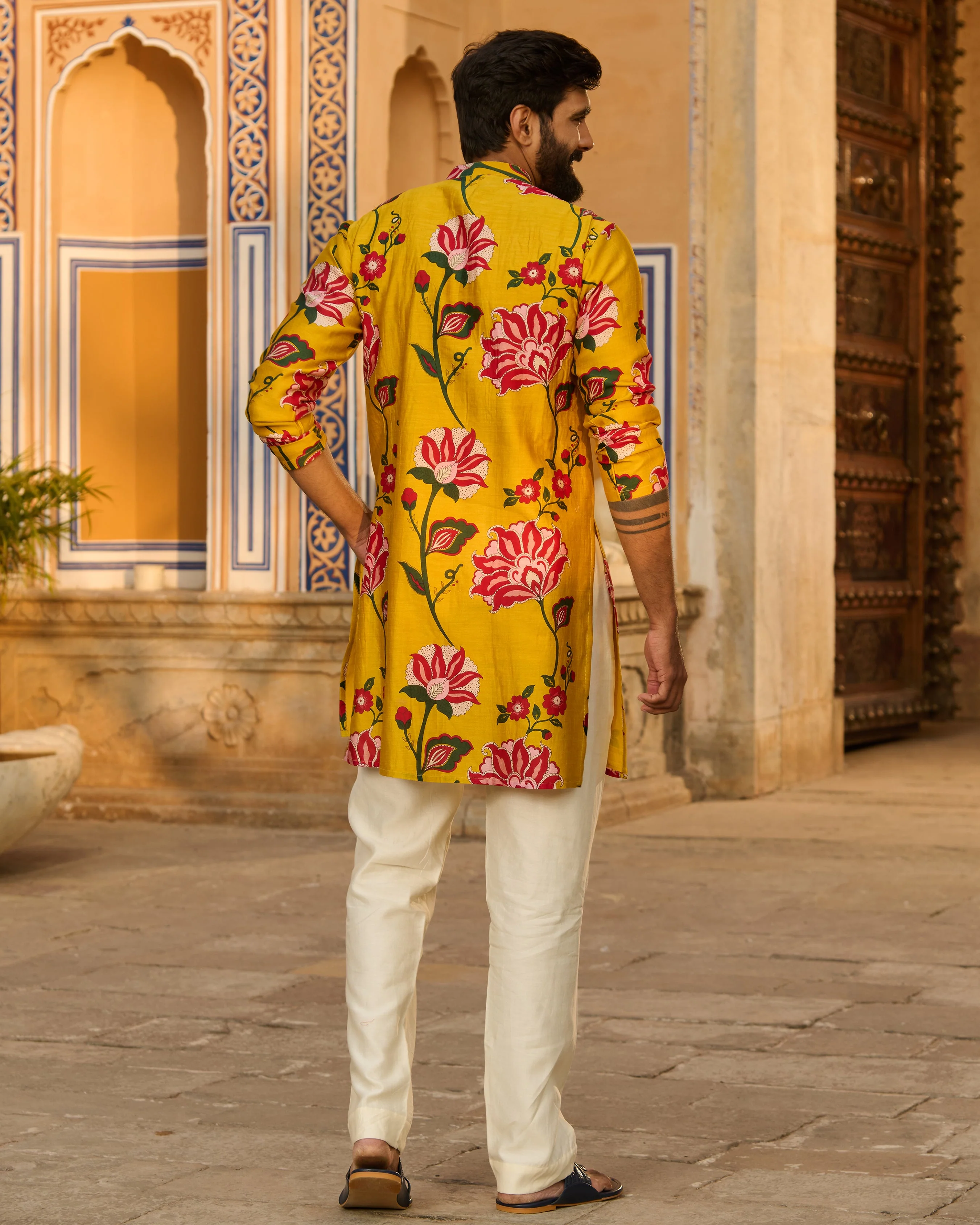 Arjun Mustard Printed Chanderi Kurta - Image 7
