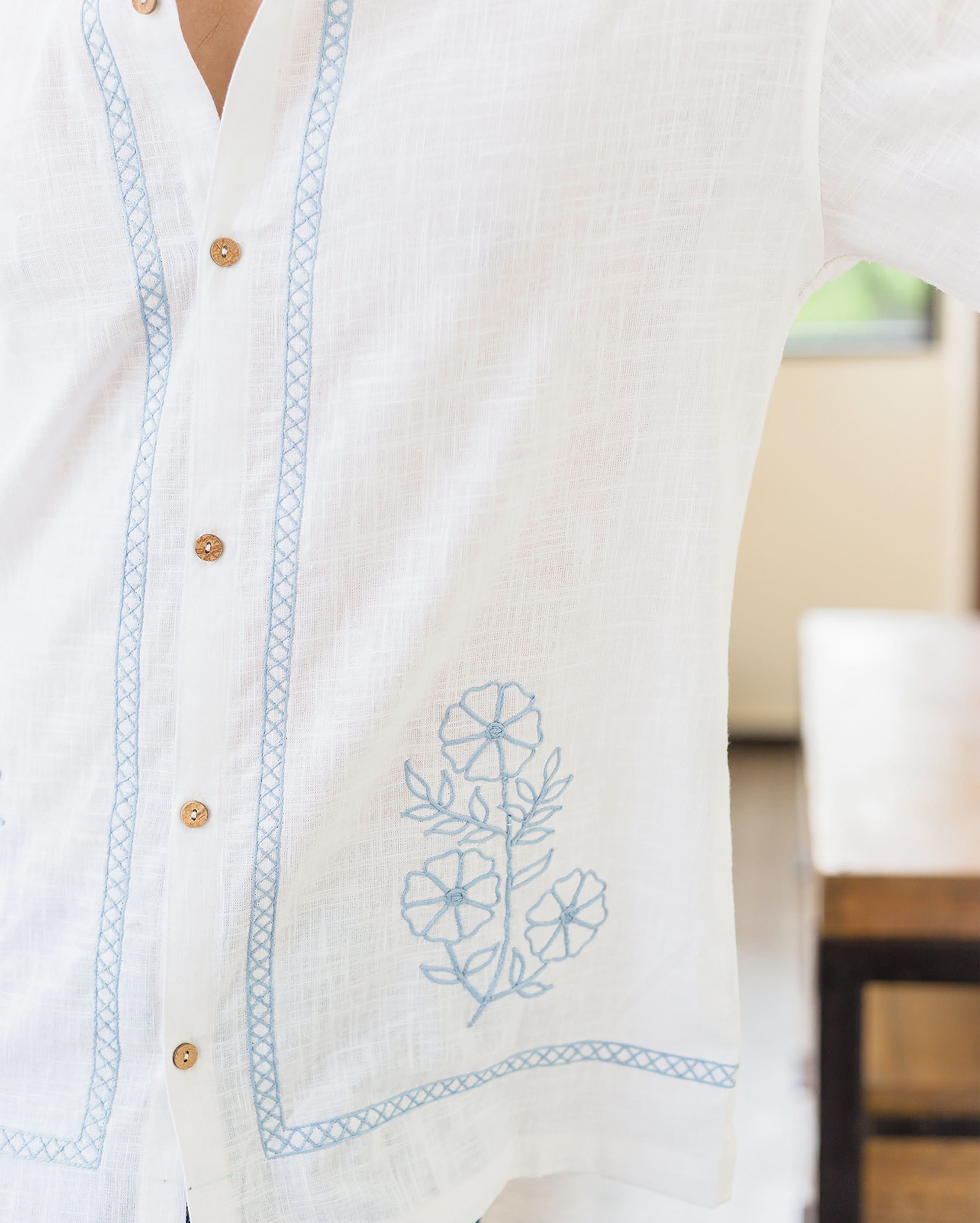 Asher White Embroidered Slub Shirt - Image 5