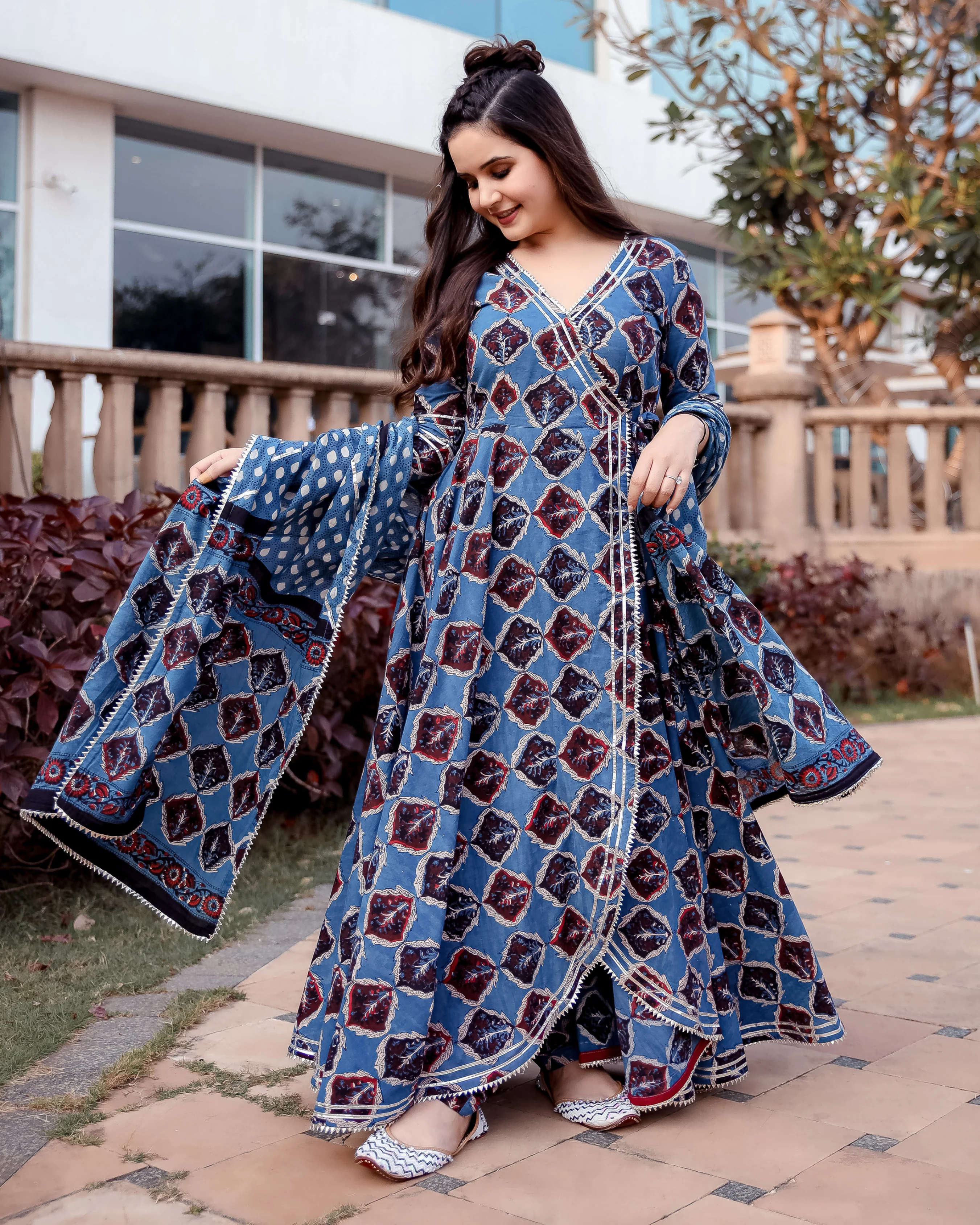 Aster Blue Handblock Suit Set - Image 3