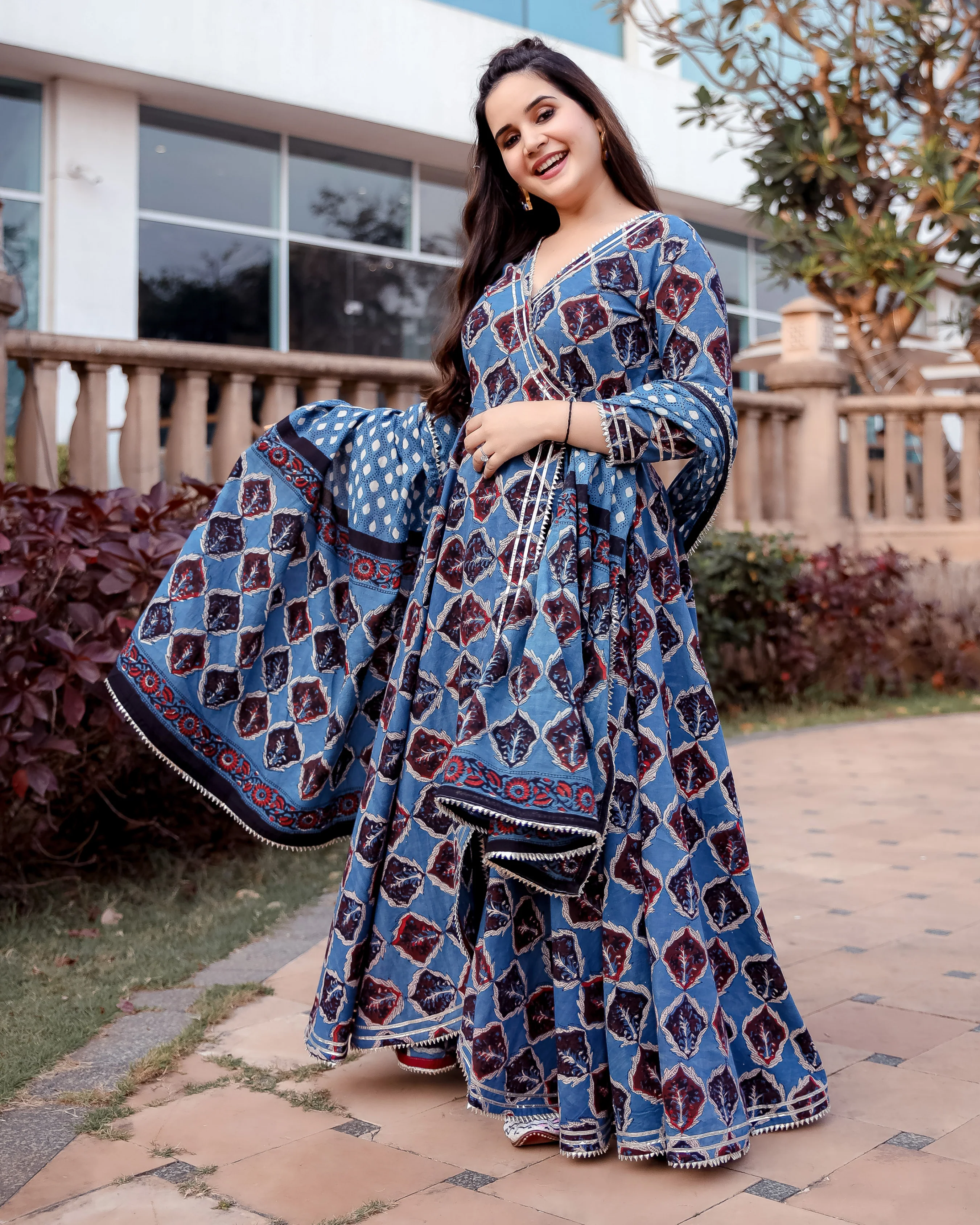 Aster Blue Handblock Suit Set - Image 6