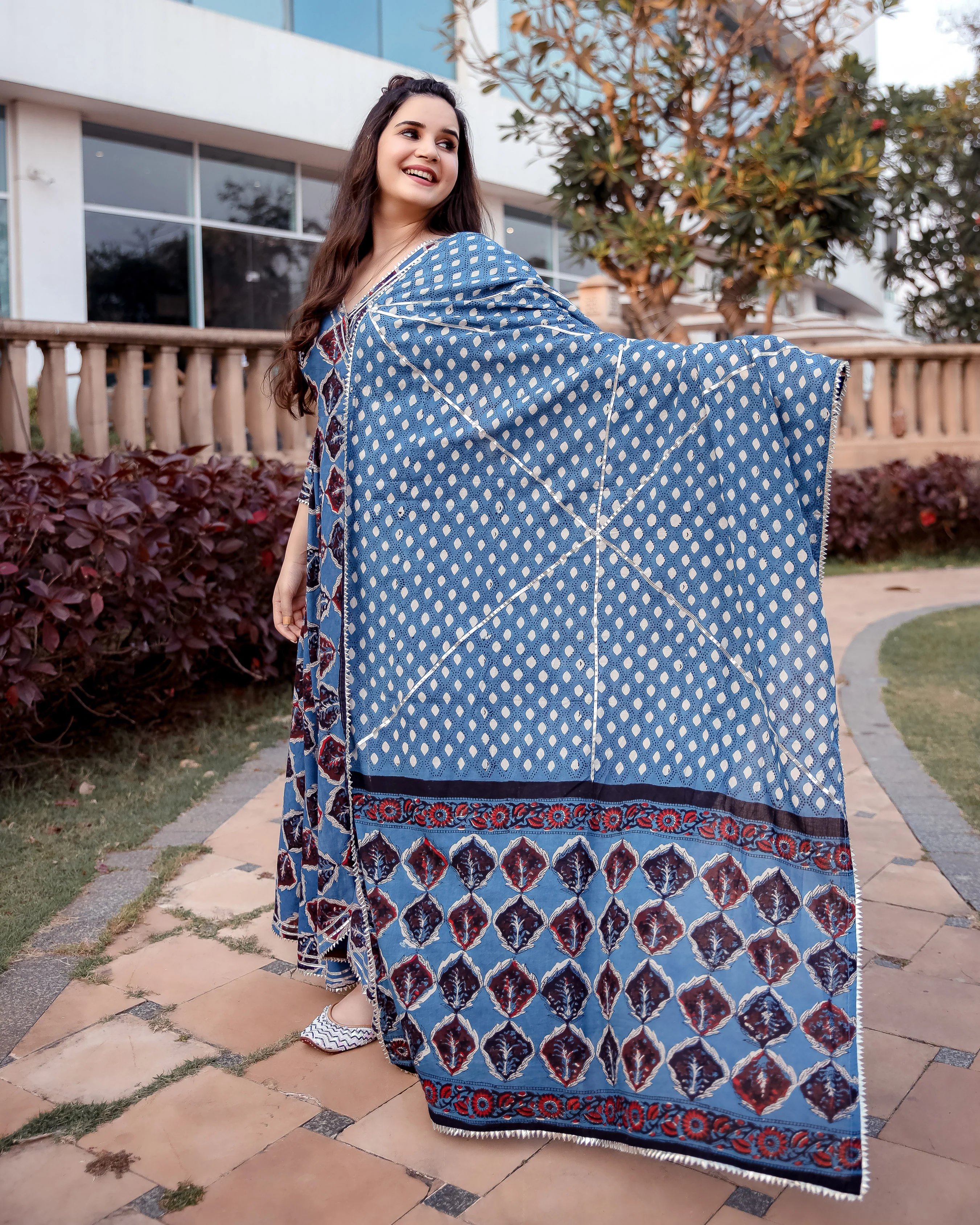 Aster Blue Handblock Suit Set - Image 7