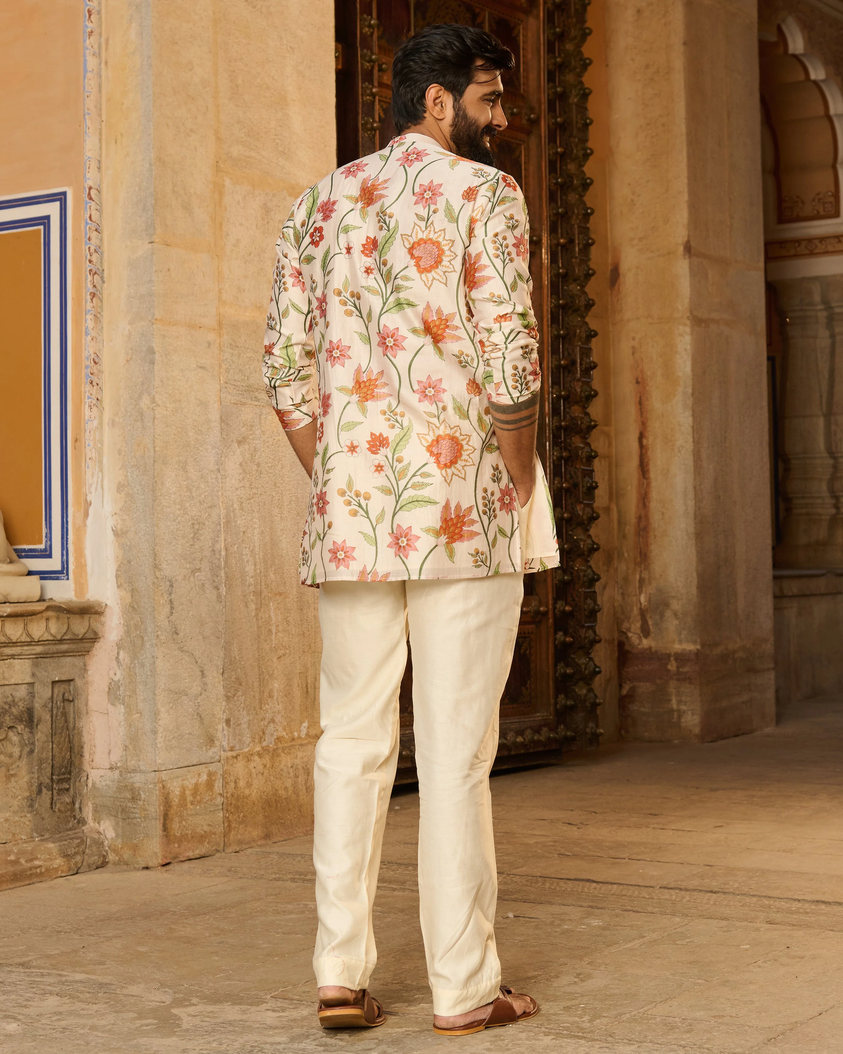 Atharv Ivory Printed Chanderi Kurta - Image 8