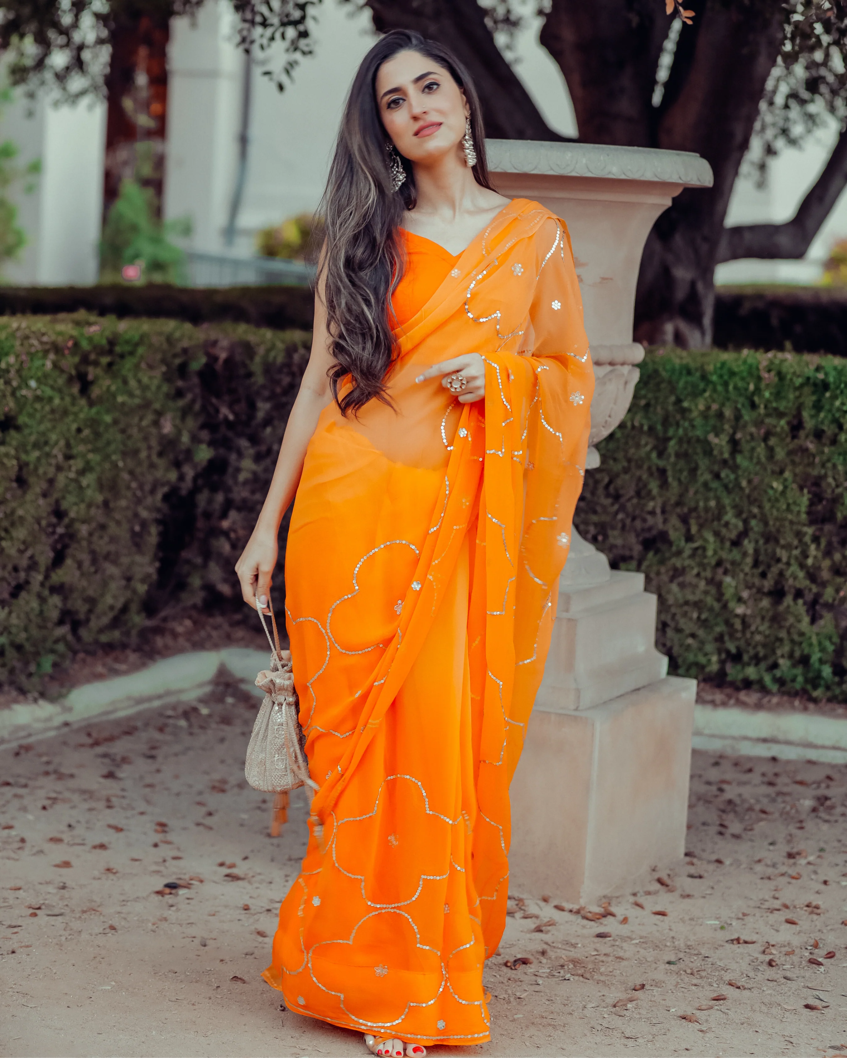 Autum Glory Sequin Jaal Pure Chiffon Saree - Image 7