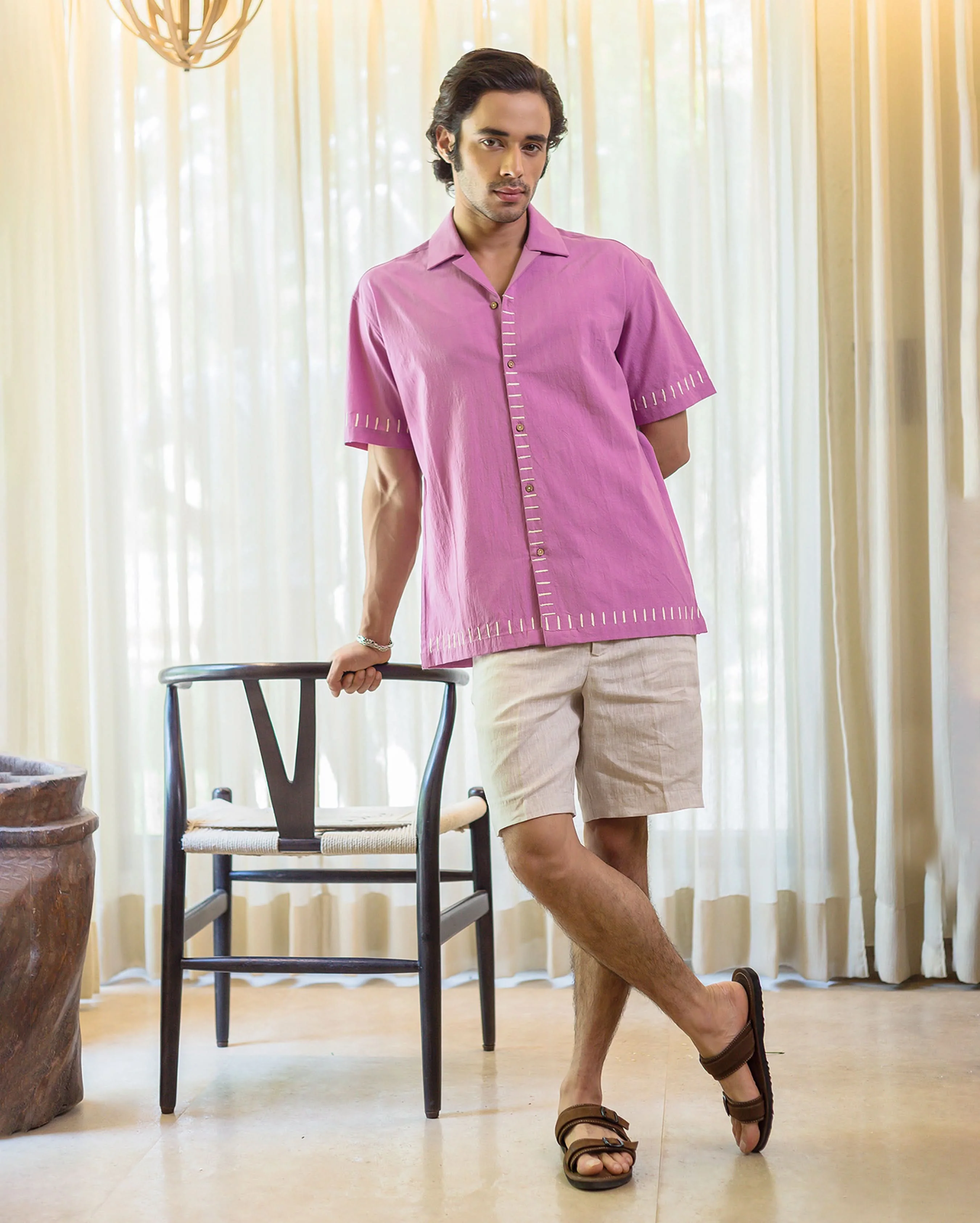 Aven Purple Embroidered Slub Shirt - Image 3
