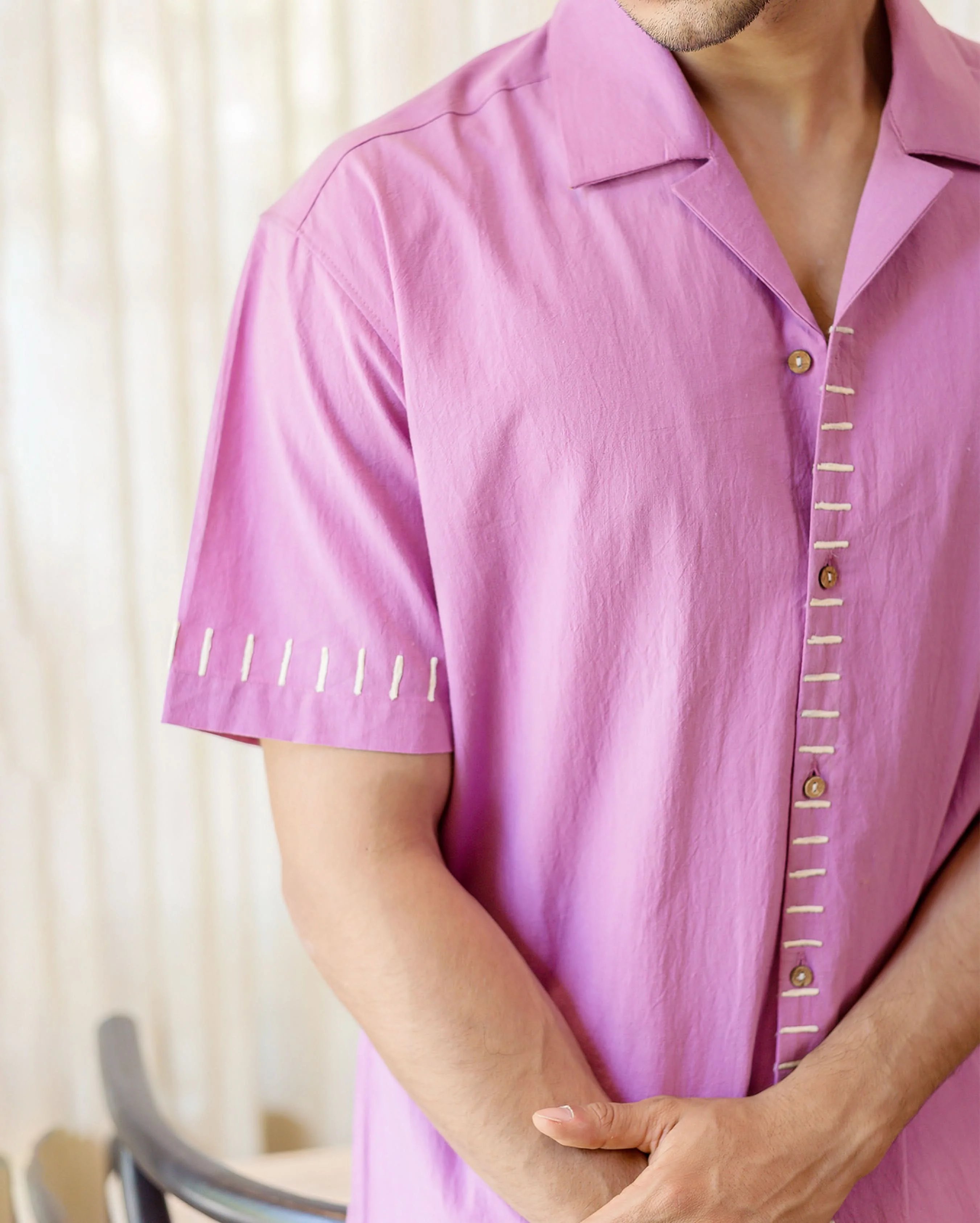 Aven Purple Embroidered Slub Shirt - Image 7