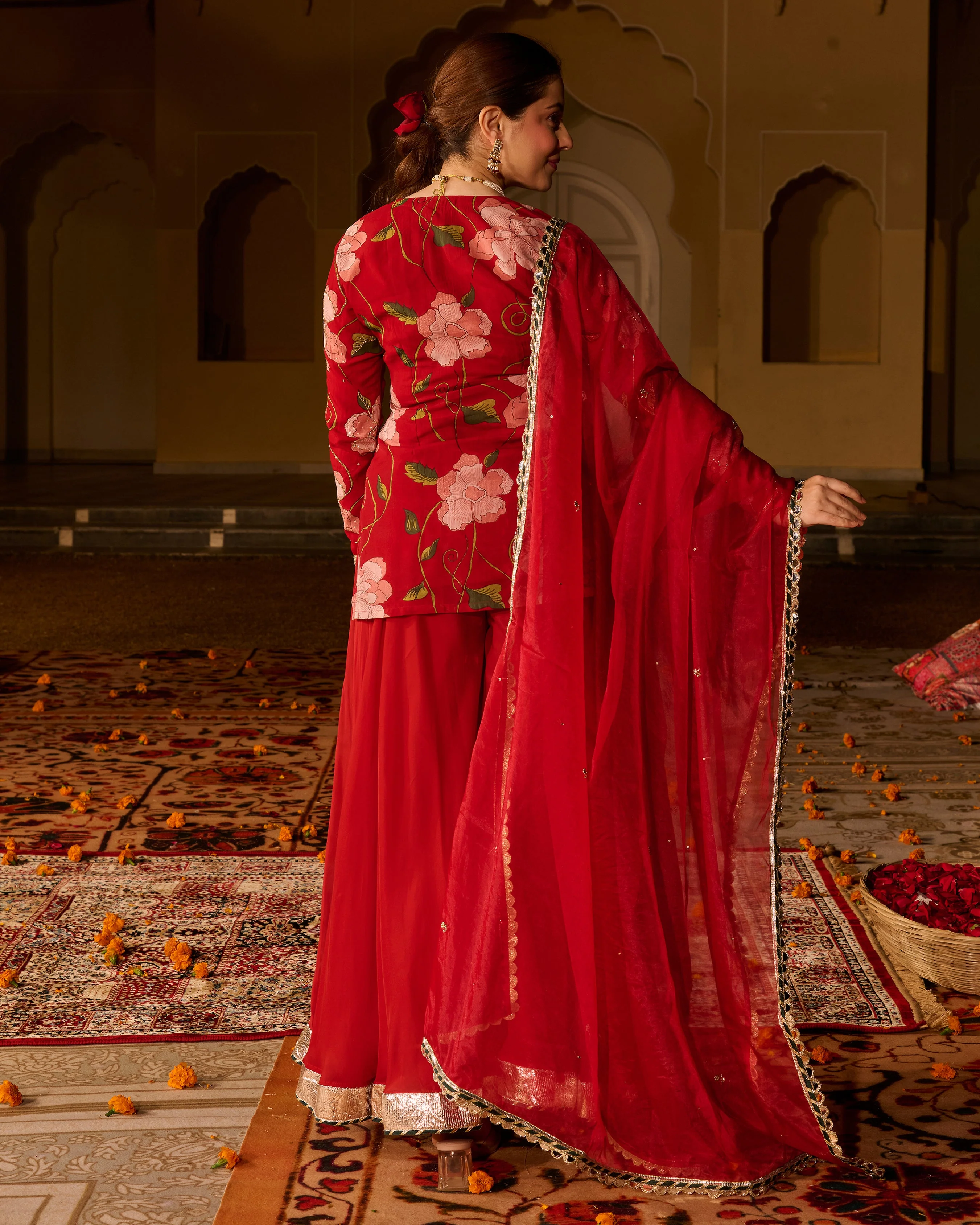 Azmat Maroon Printed Viscose Organza Suit Set - Image 6
