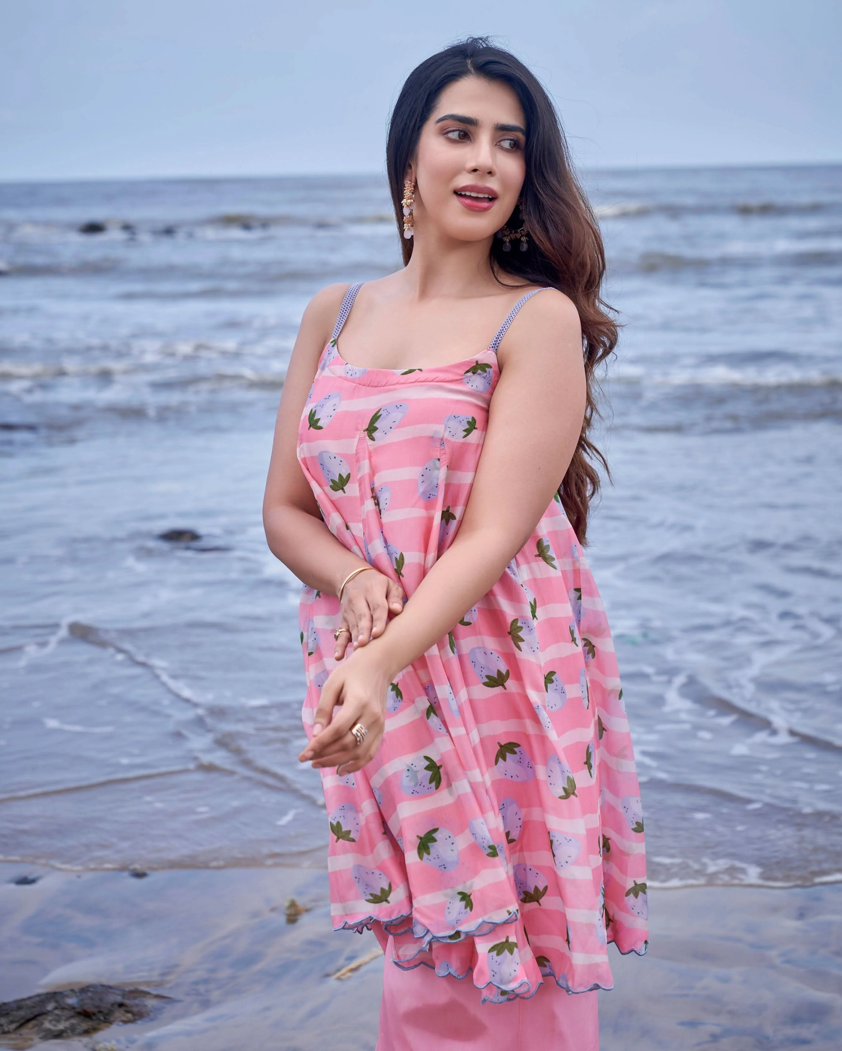 Berry Burst Pink Printed Silk Coord Set - Image 4
