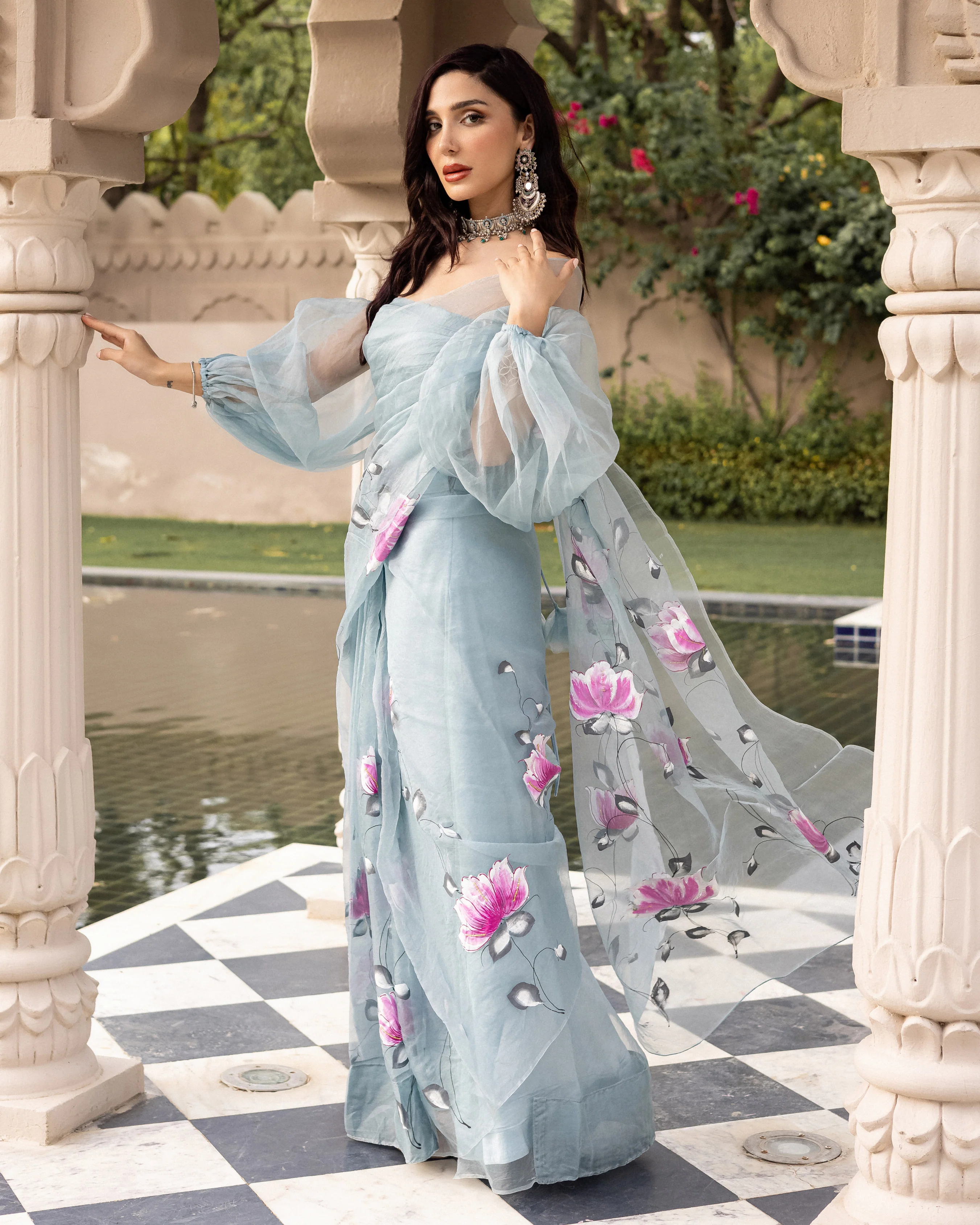 Bhairavi Handpainted Organza Saree - Image 2