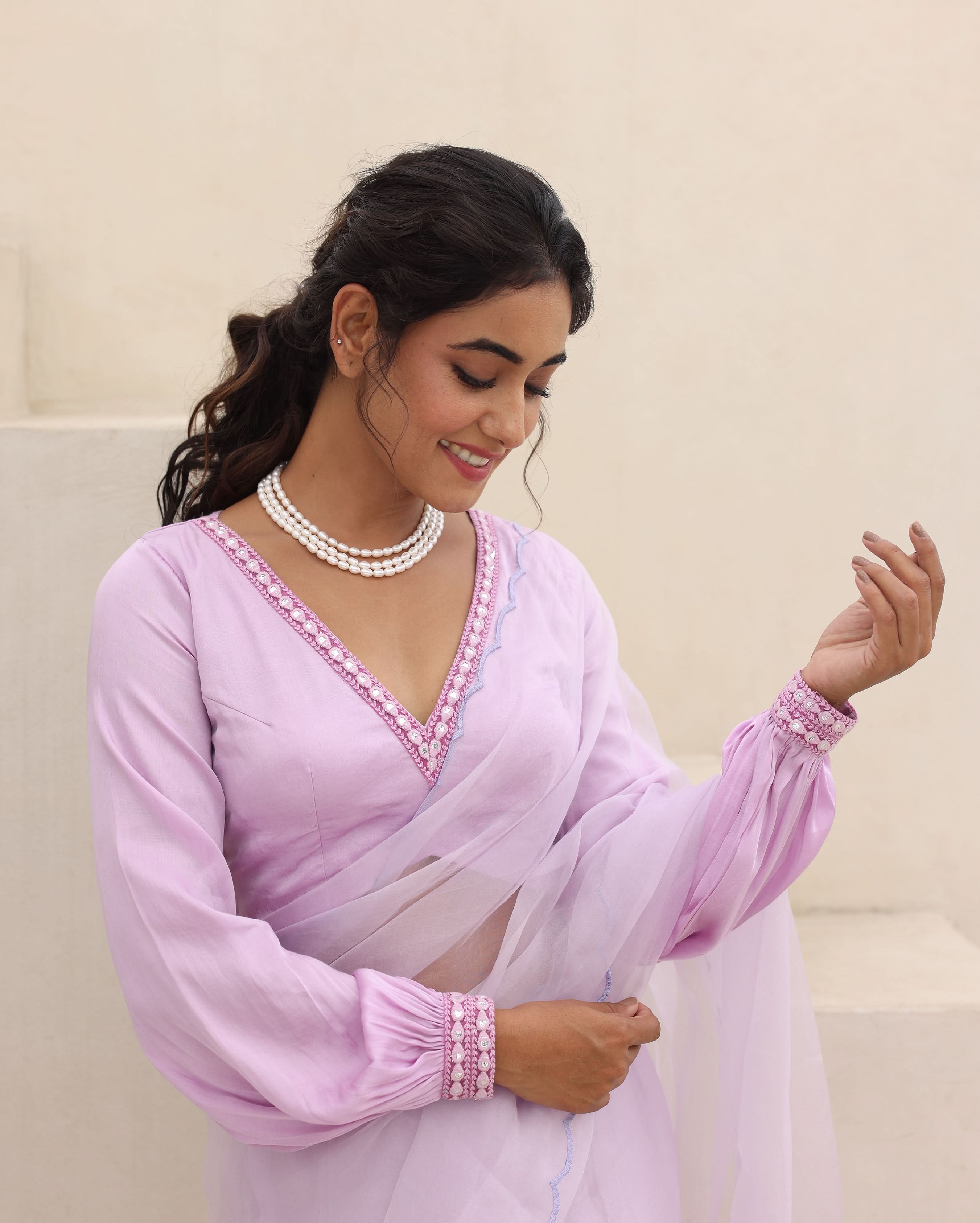 Bhavya Lavender Satin Blouse - Image 3