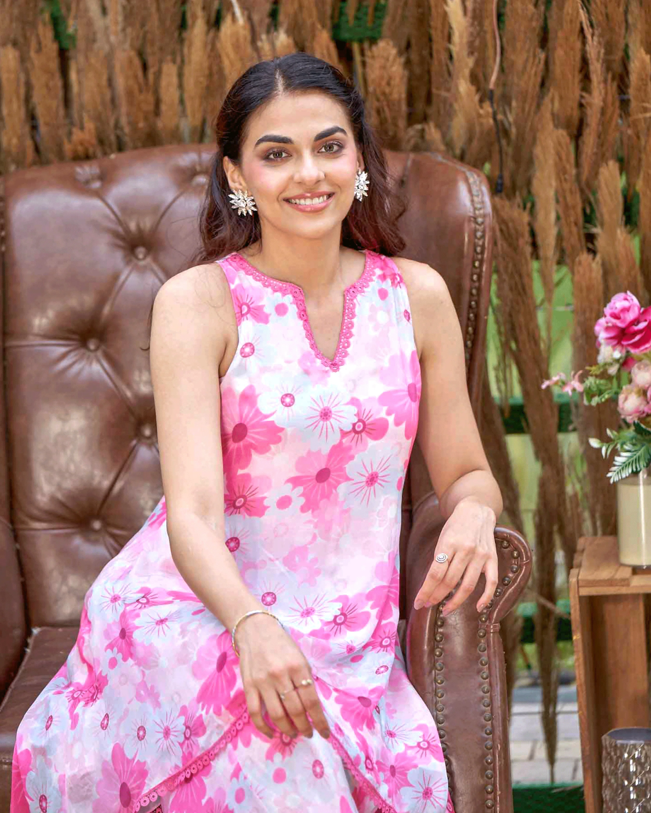Blossam Pink Printed Silk Coord Set - Image 5