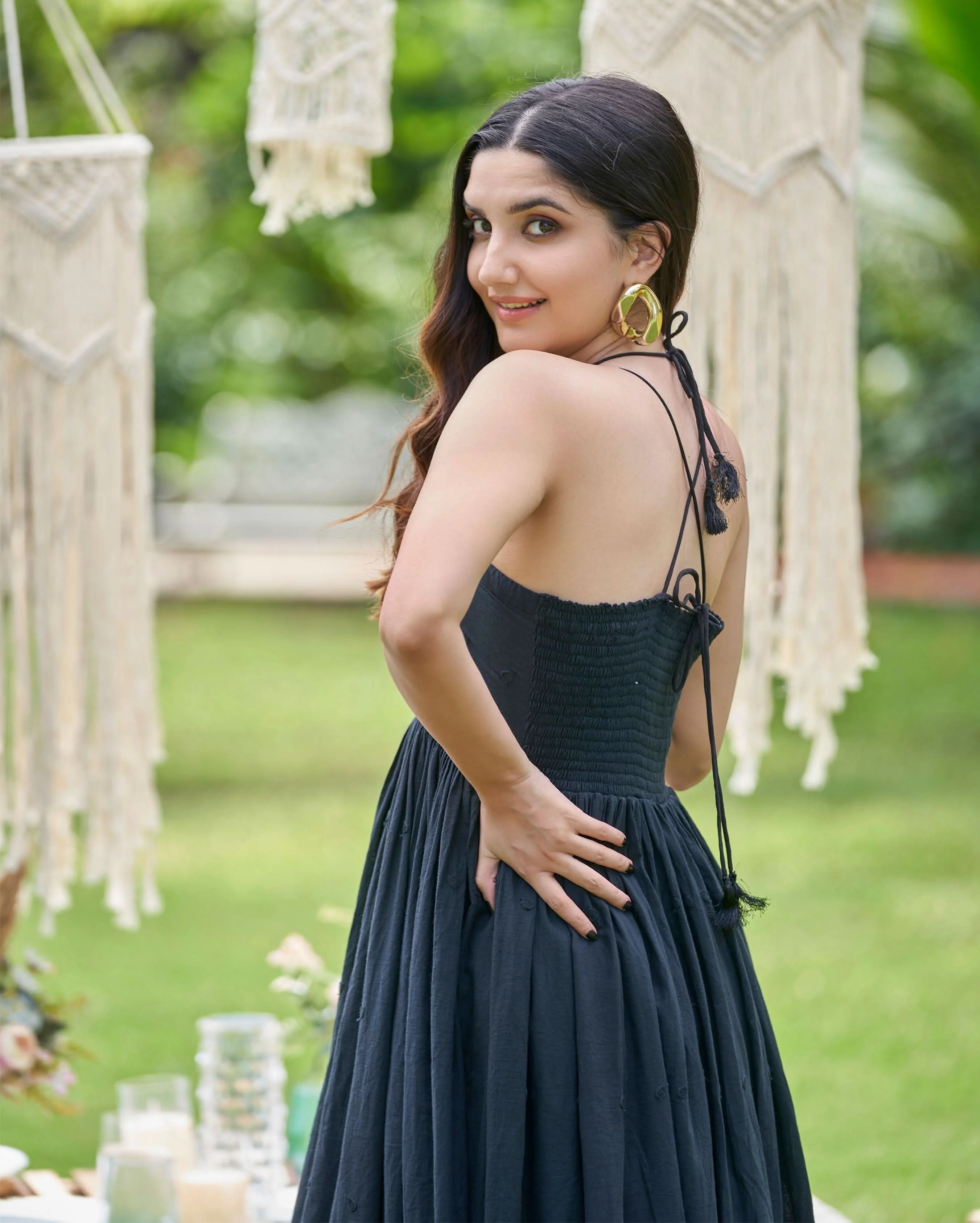 Canary Black Solid Cotton Schiffli Dress - Image 2