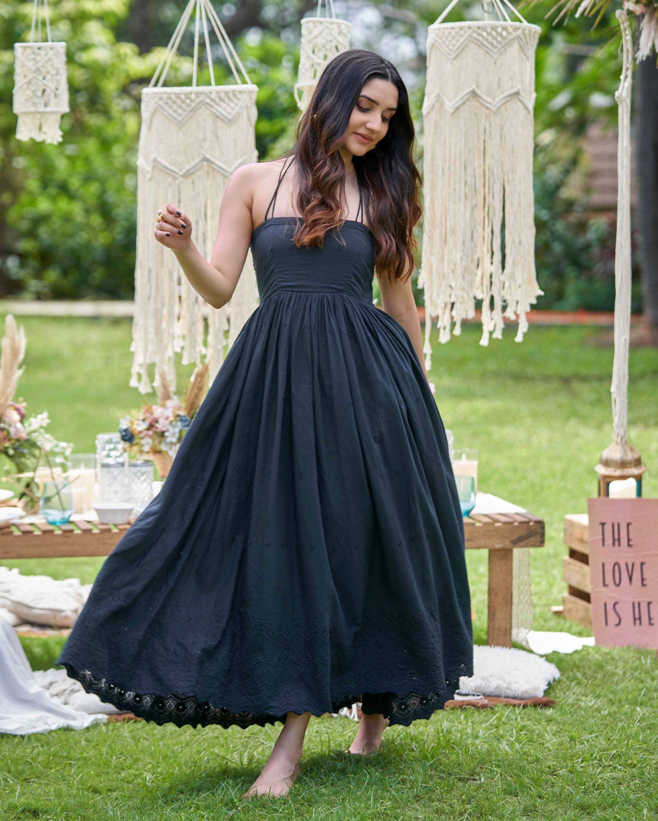 Canary Black Solid Cotton Schiffli Dress - Image 4