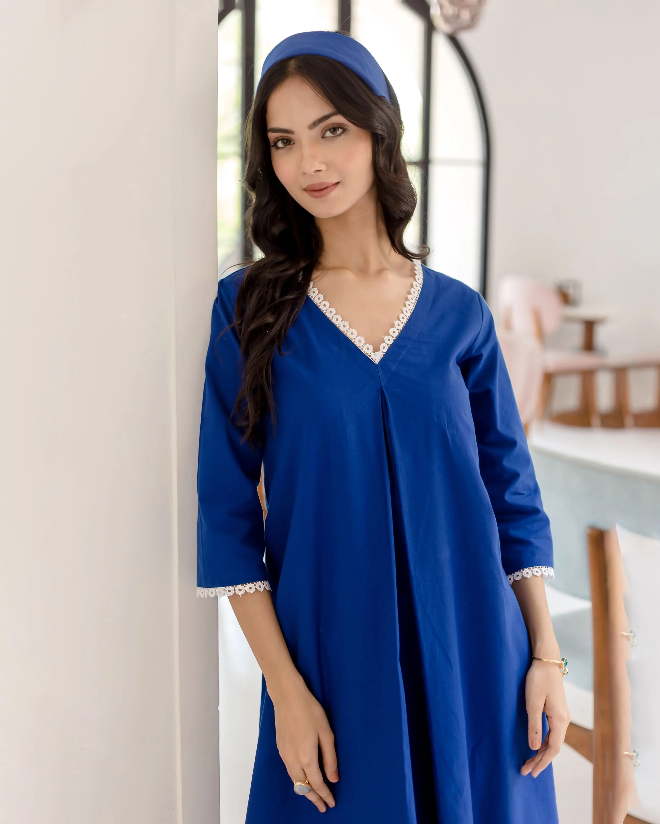 Ceru Blue Solid Cotton Coord Set - Image 4