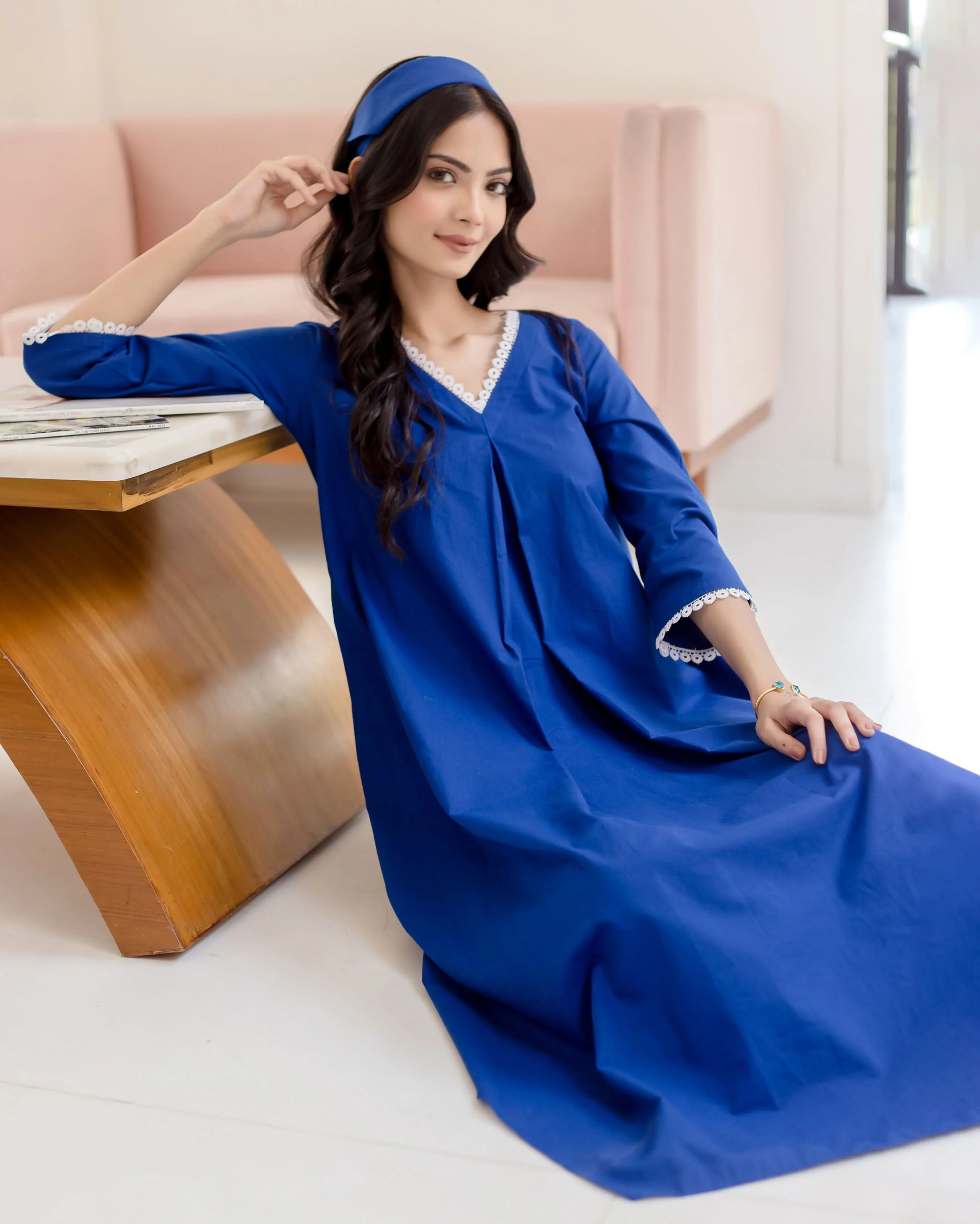 Ceru Blue Solid Cotton Coord Set - Image 7