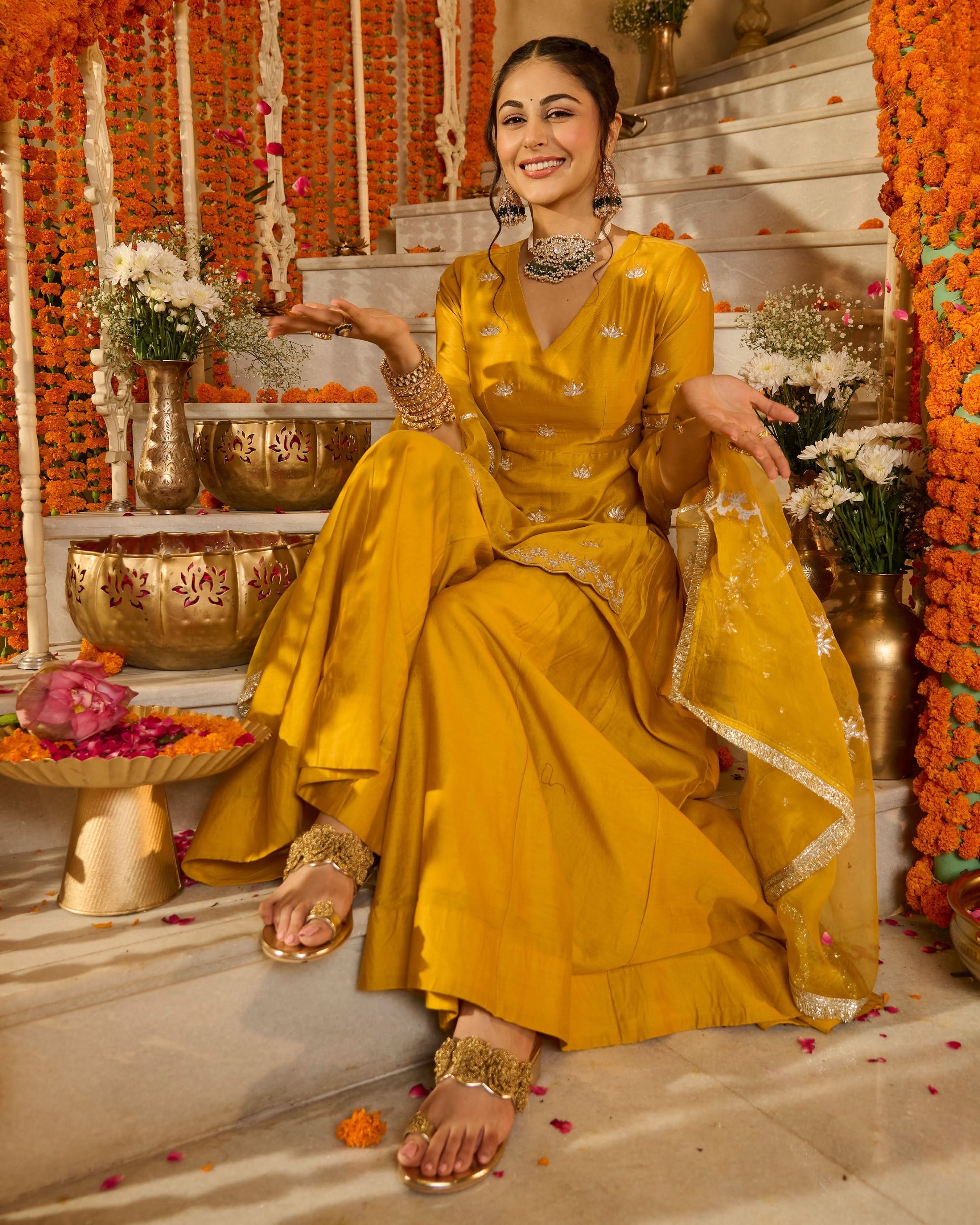 Charvi Yellow Solid Chanderi Suit Set - Image 6