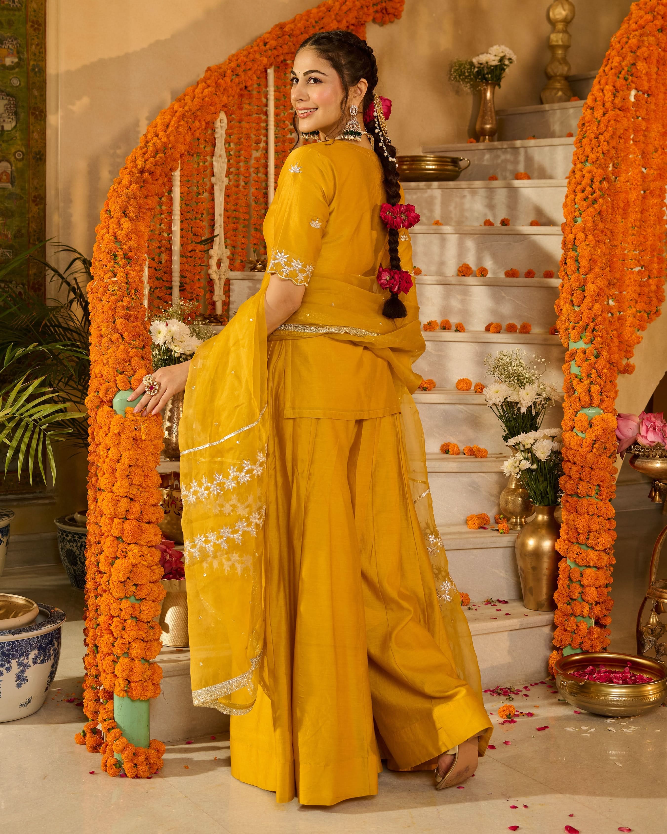 Charvi Yellow Solid Chanderi Suit Set - Image 9
