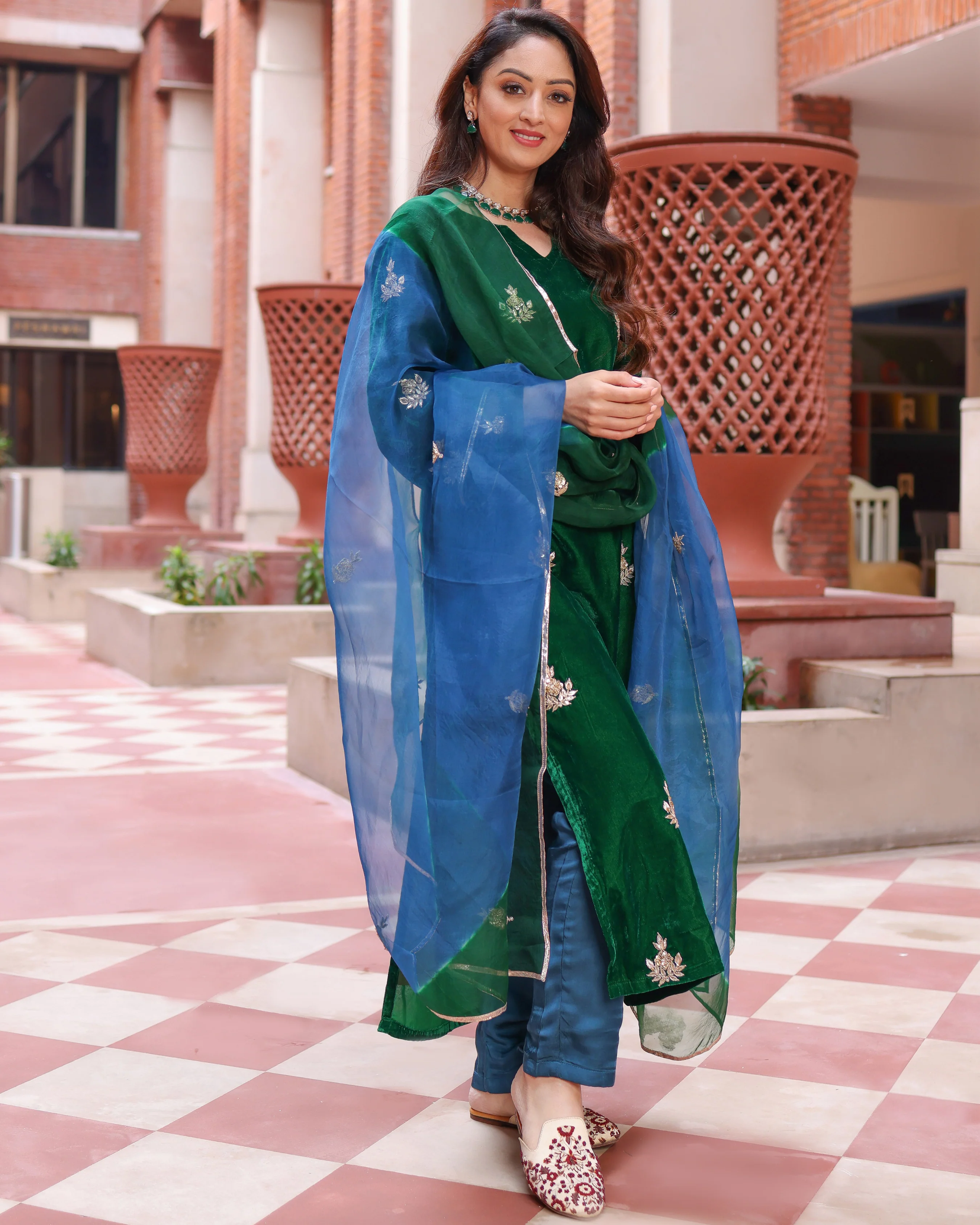 Classic Green Velvet Handcrafted Suit Set - Image 6