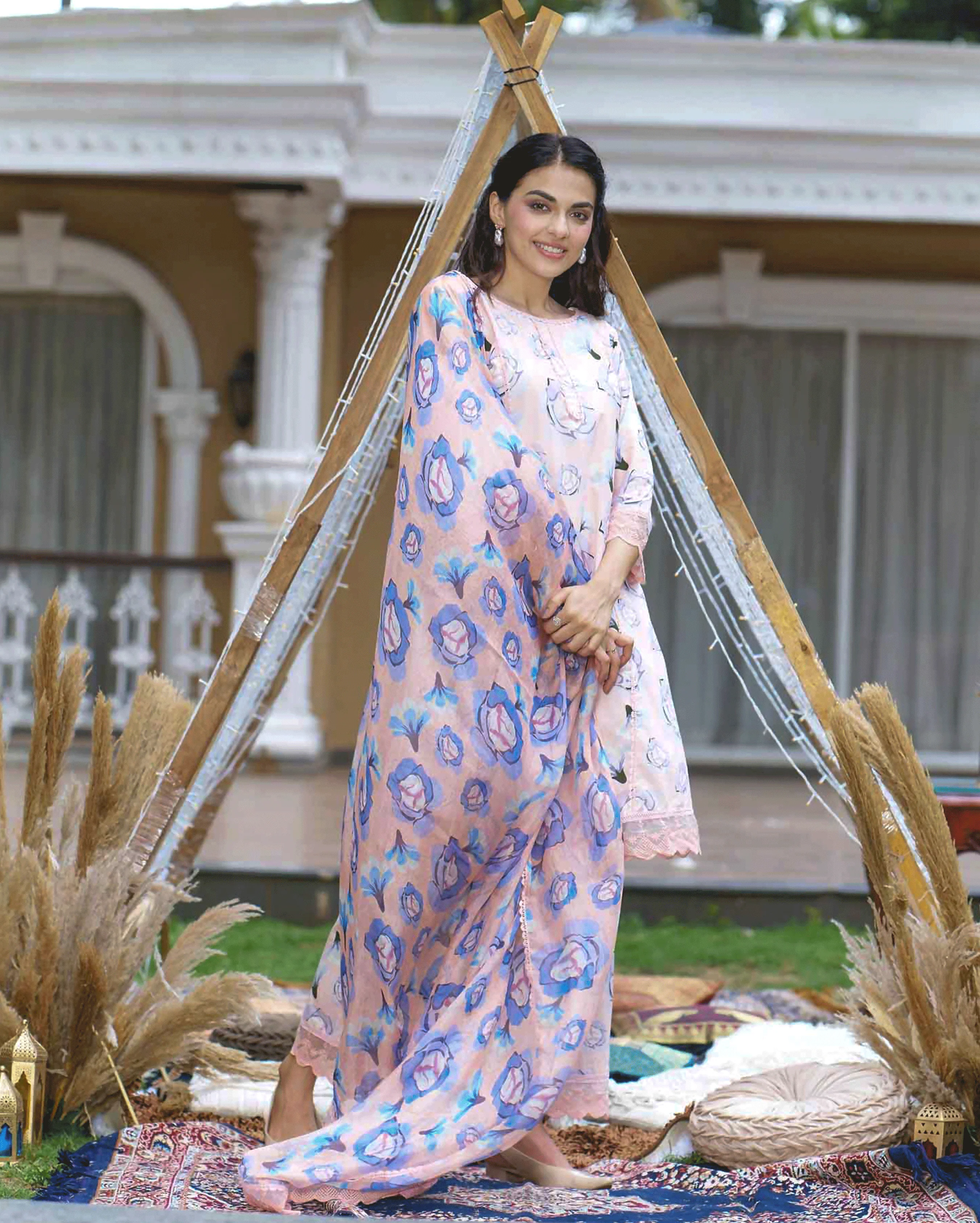 Coneflower Peach Printed Cotton Suit Set - Image 4