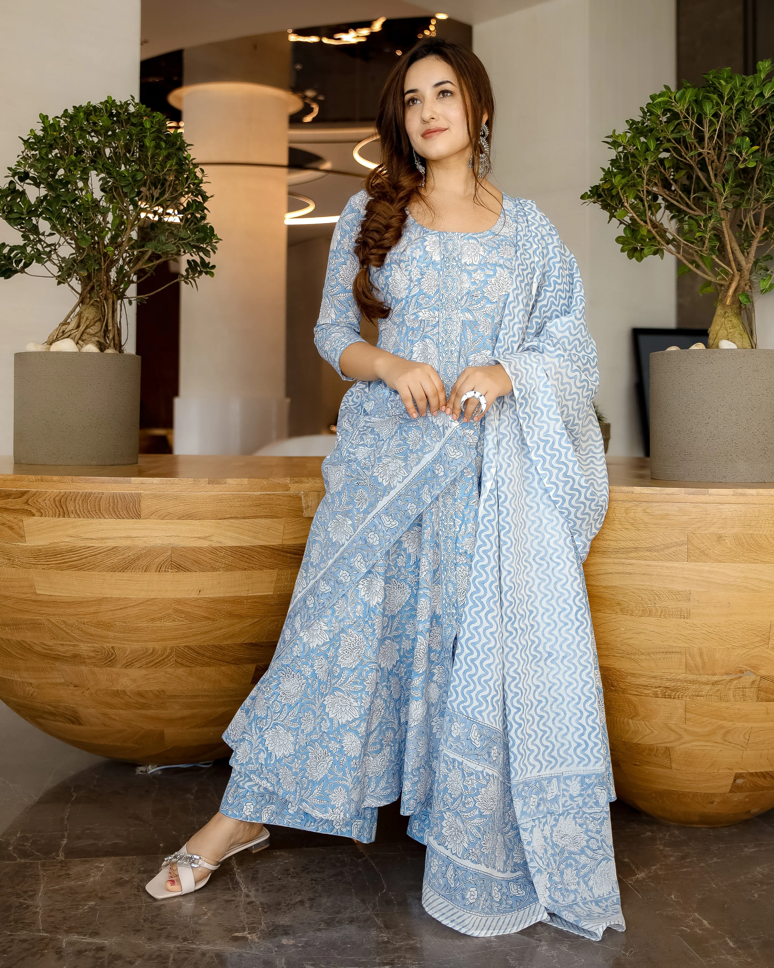 Cornflower Blue Handblock Suit Set - Image 5