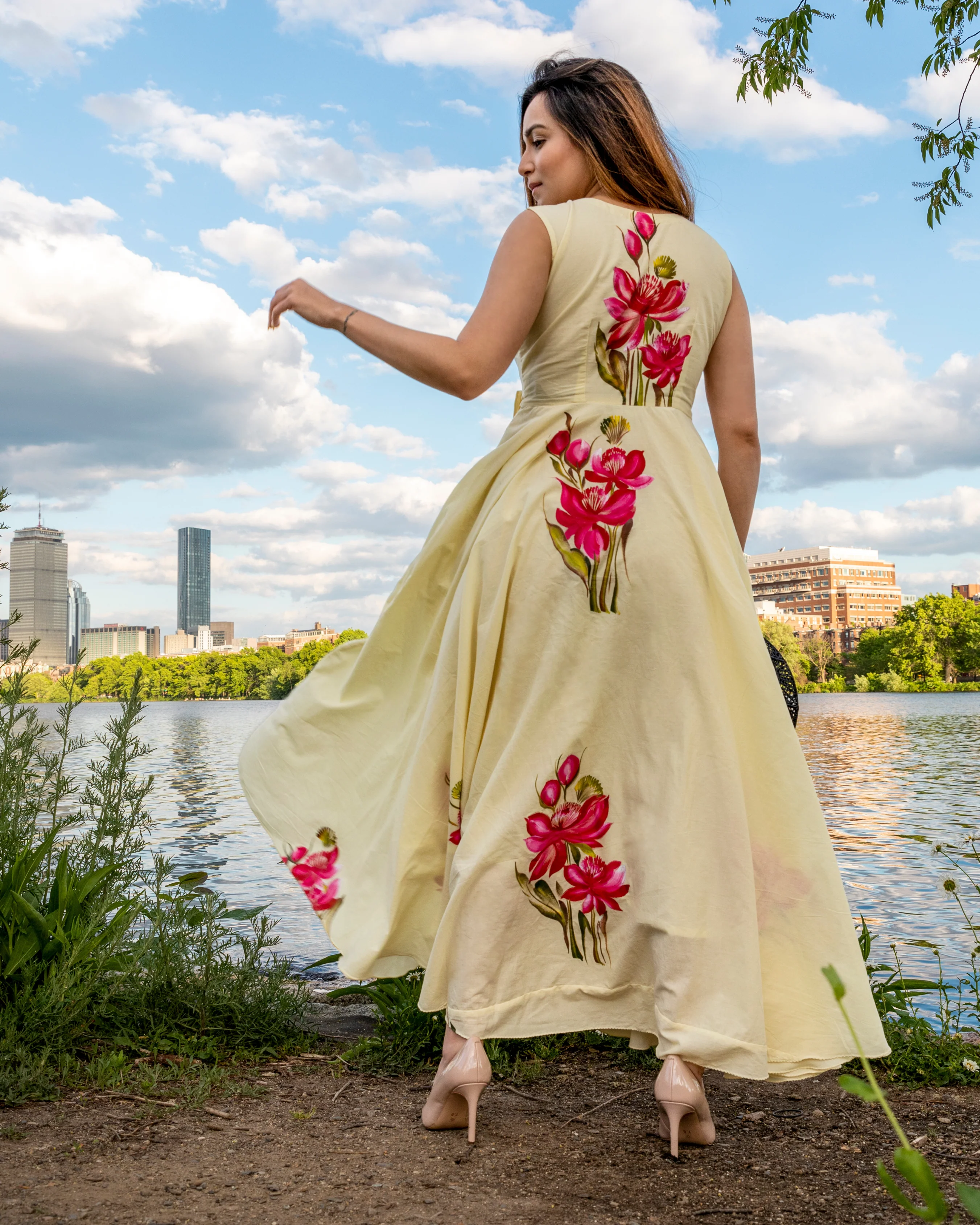 Cream Shell Handpainted Cotton Dress - Image 5
