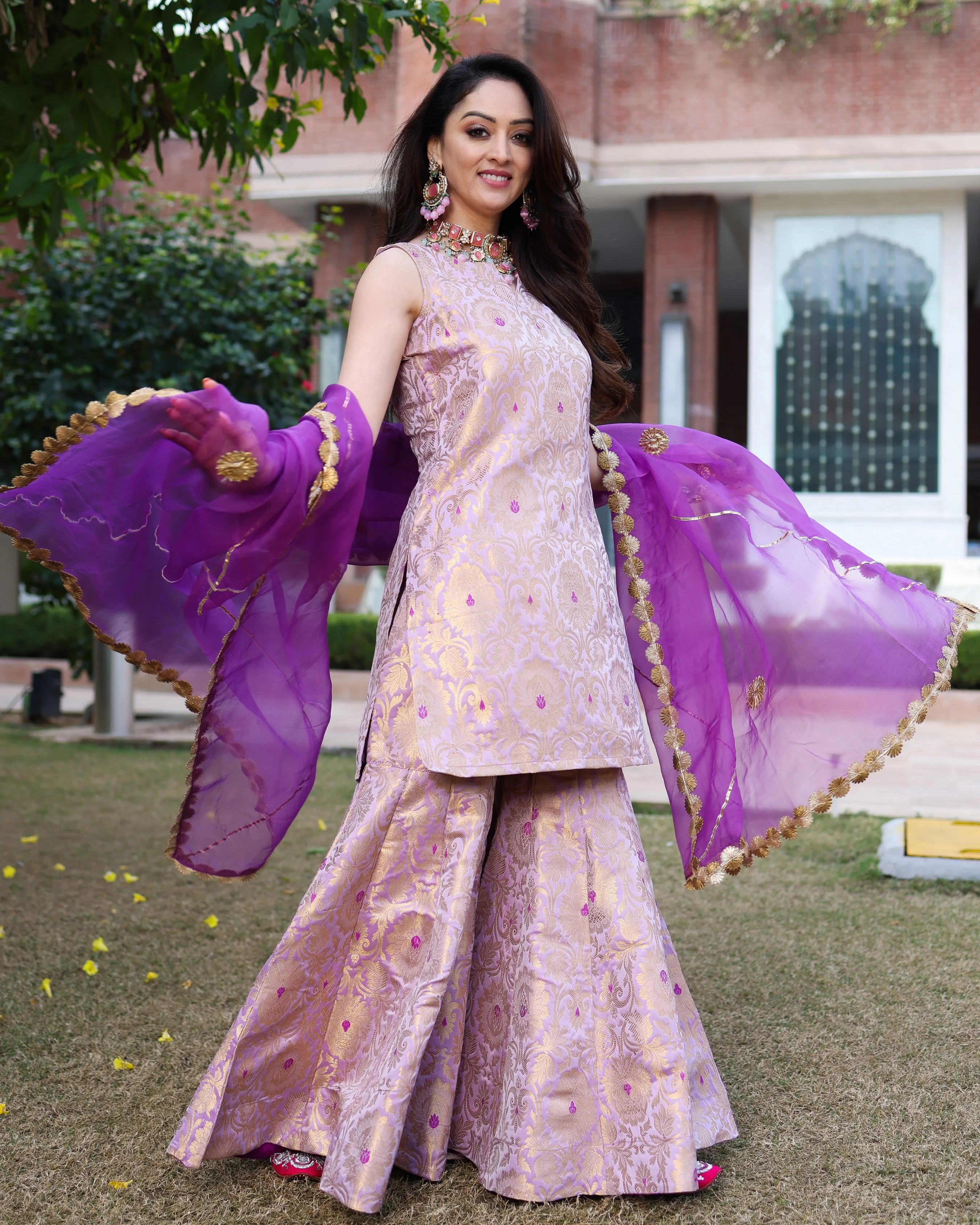 Crushed Purple Brocade Sharara Set - Image 6
