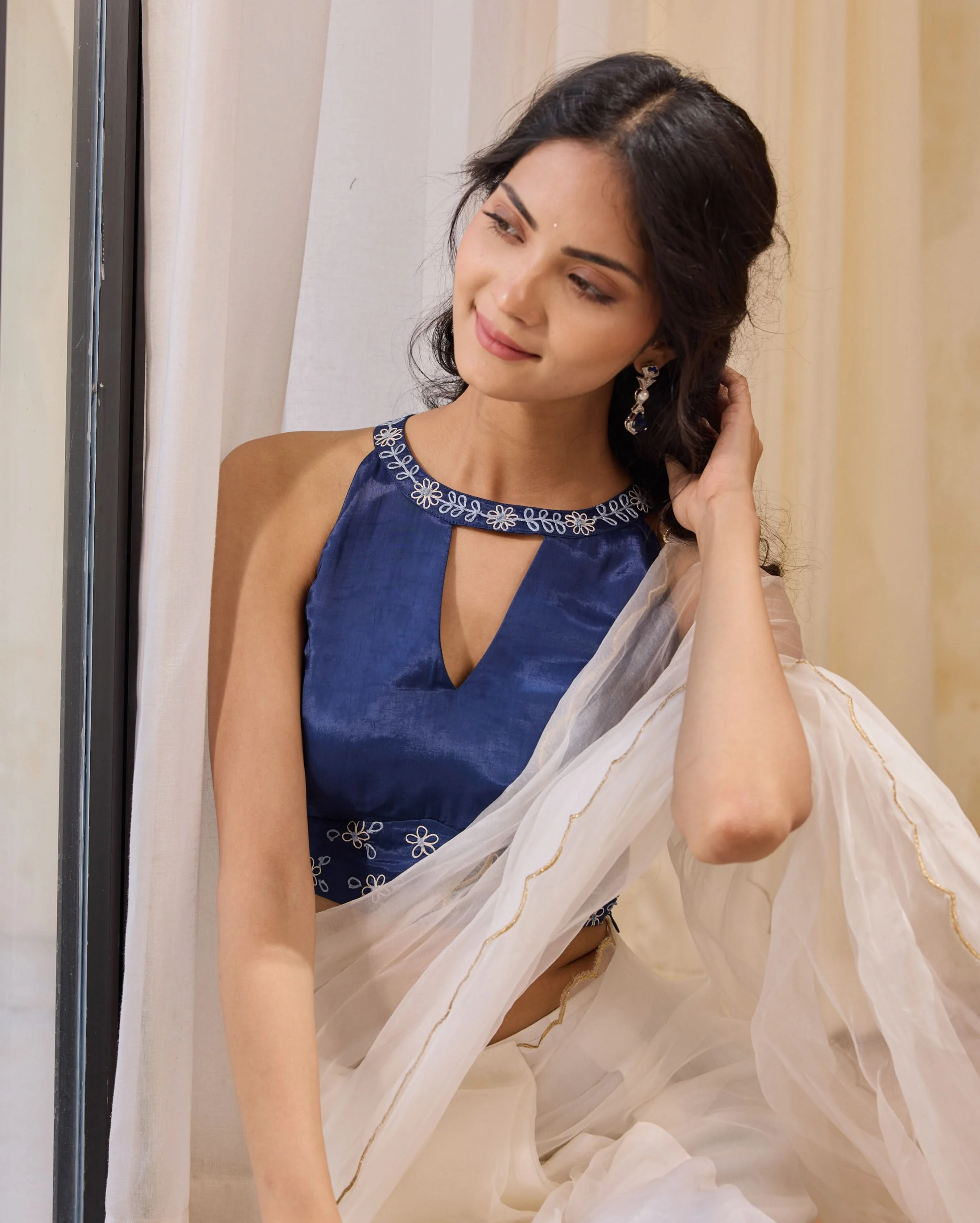 Daisy Dream Blue Silk Embroidered Blouse - Image 4