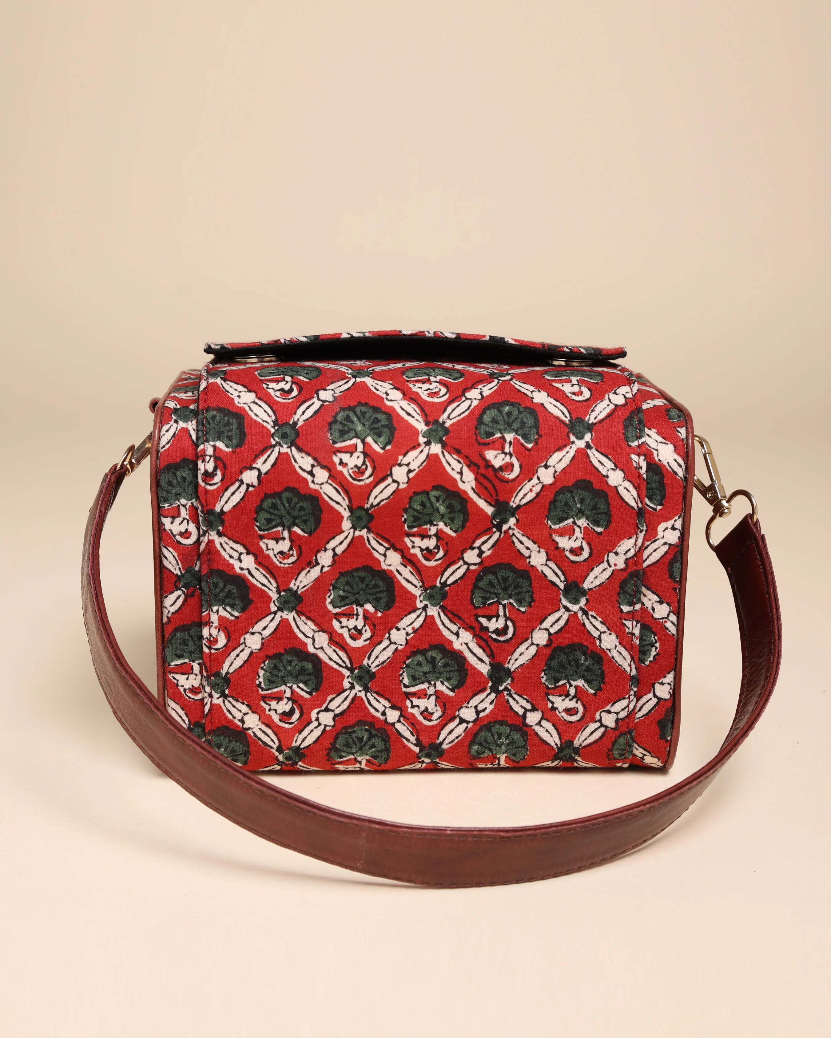 Deep Mocha Cotton Block Printed Satchel Bag - Image 4