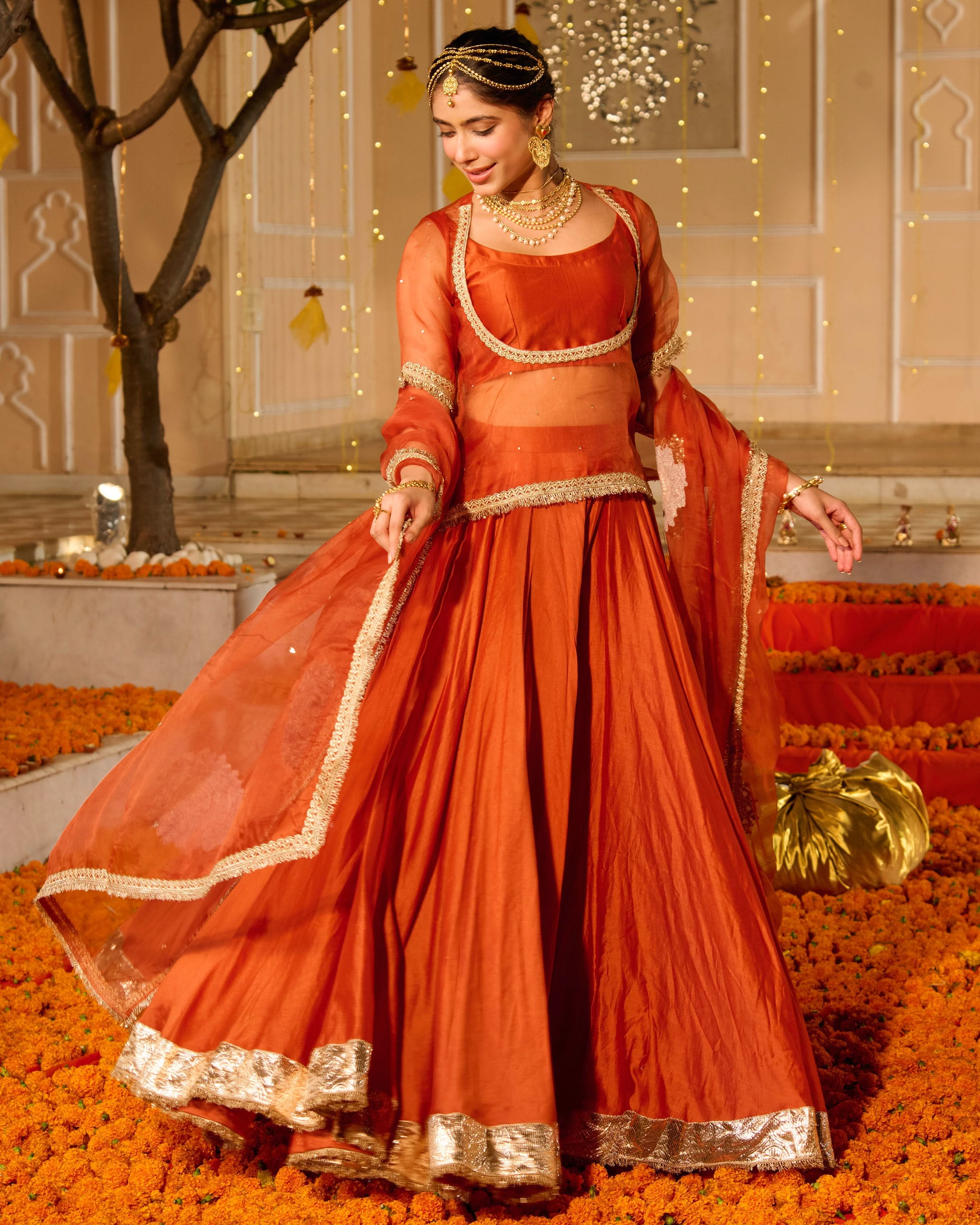 Deepa Orange Solid Chanderi Lehenga Set - Image 2