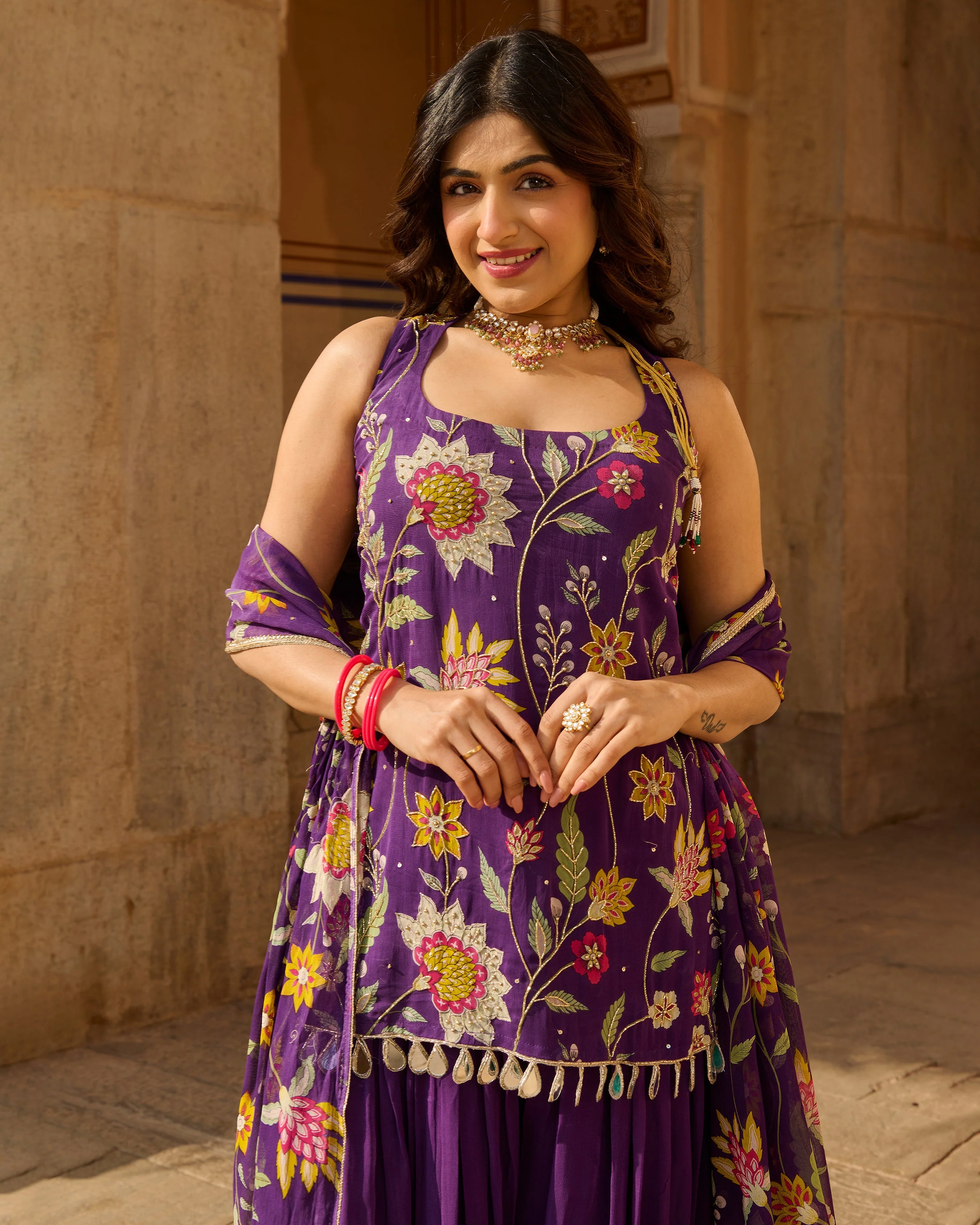 Deewan Purple Printed Georgette Suit Set - Image 6