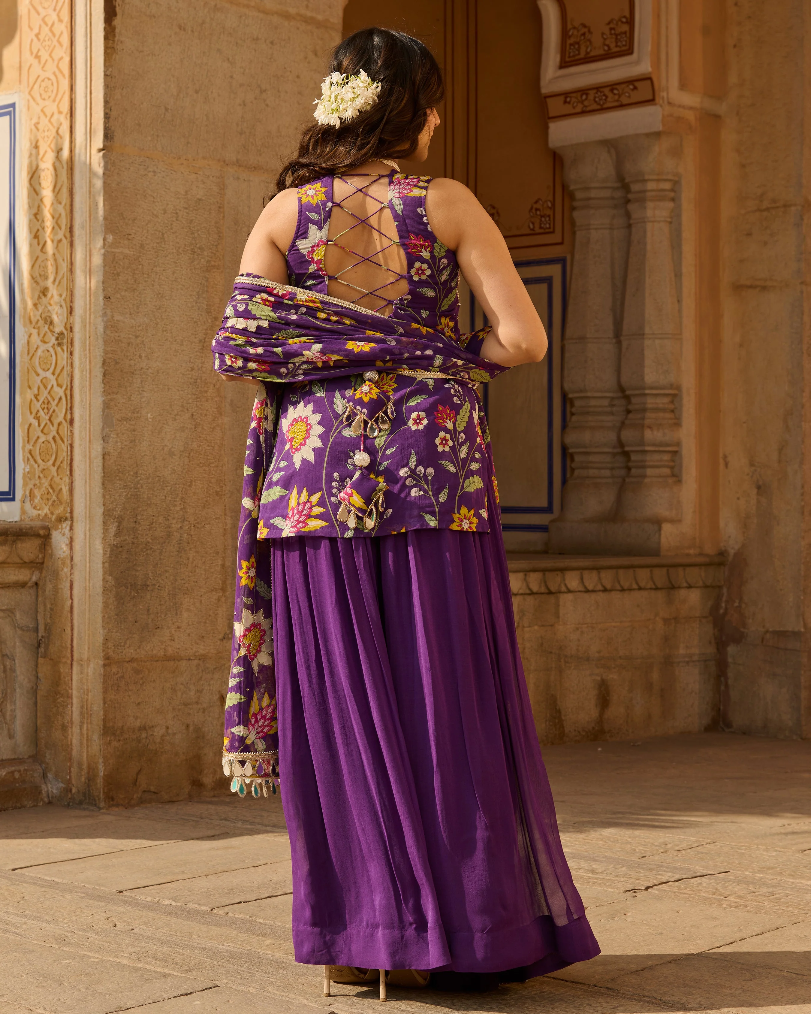 Deewan Purple Printed Georgette Suit Set - Image 8