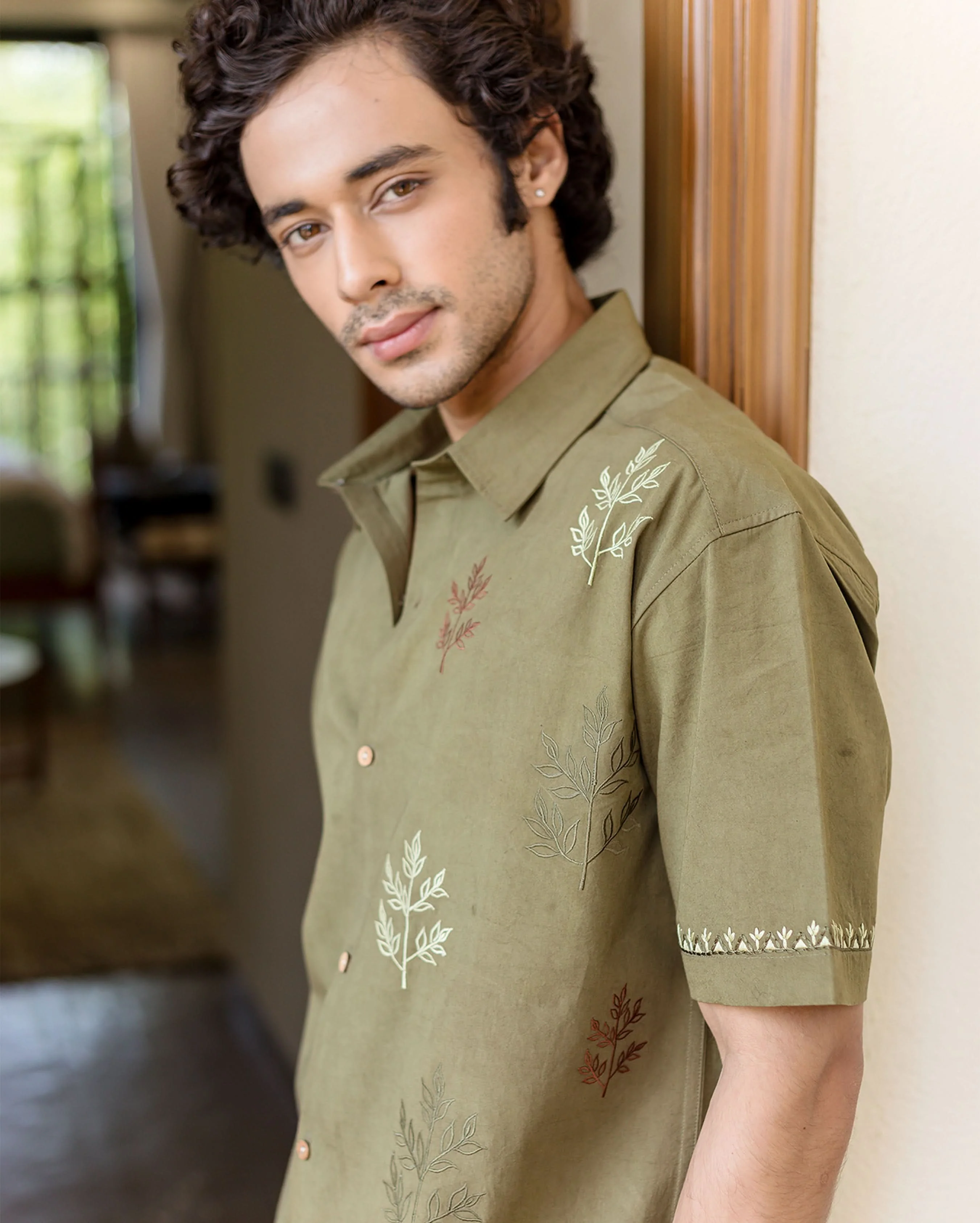 Dex Olive Embroidered Cotton Shirt - Image 6