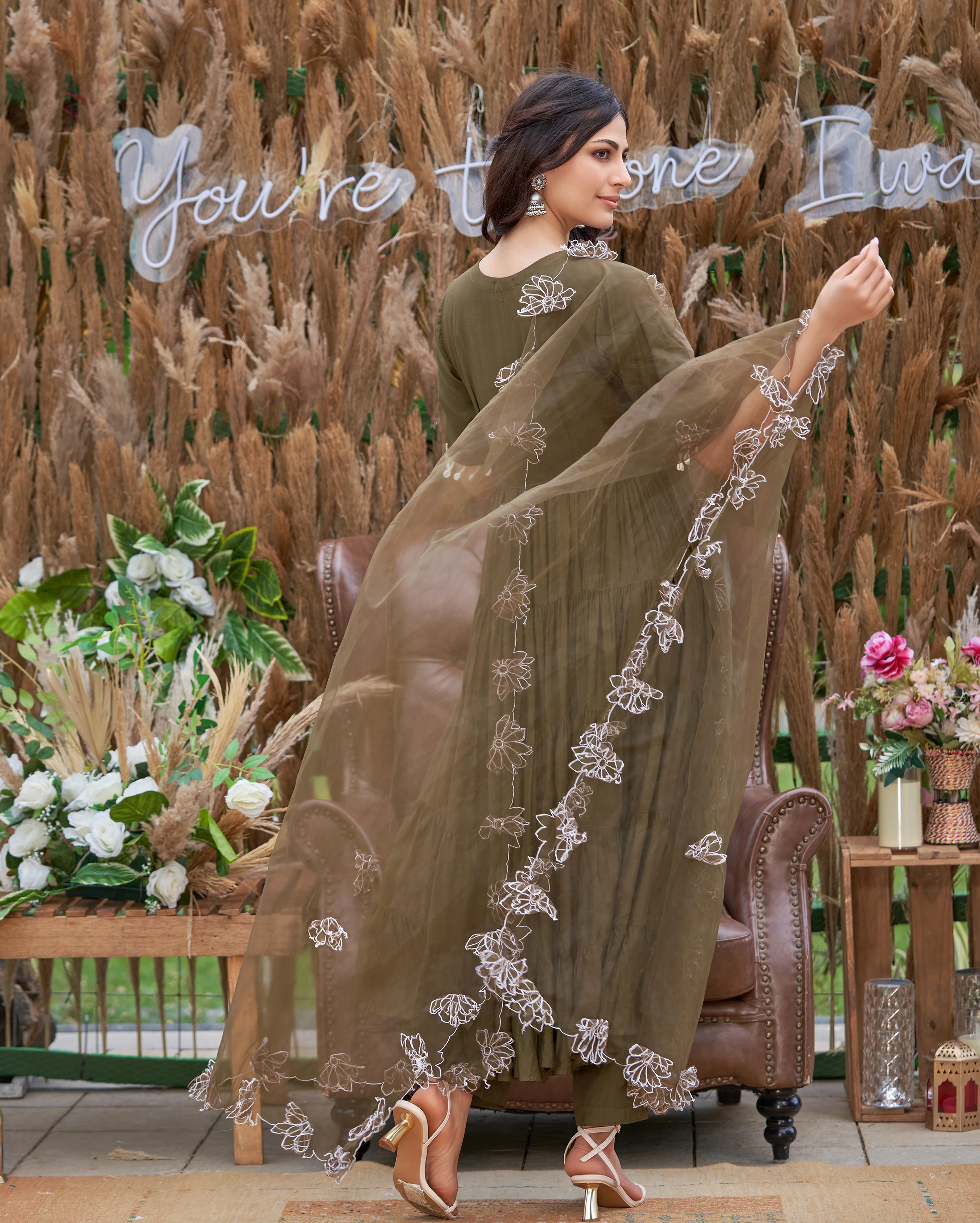 Dhriti Dark Green Solid Silk Suit Set - Image 3