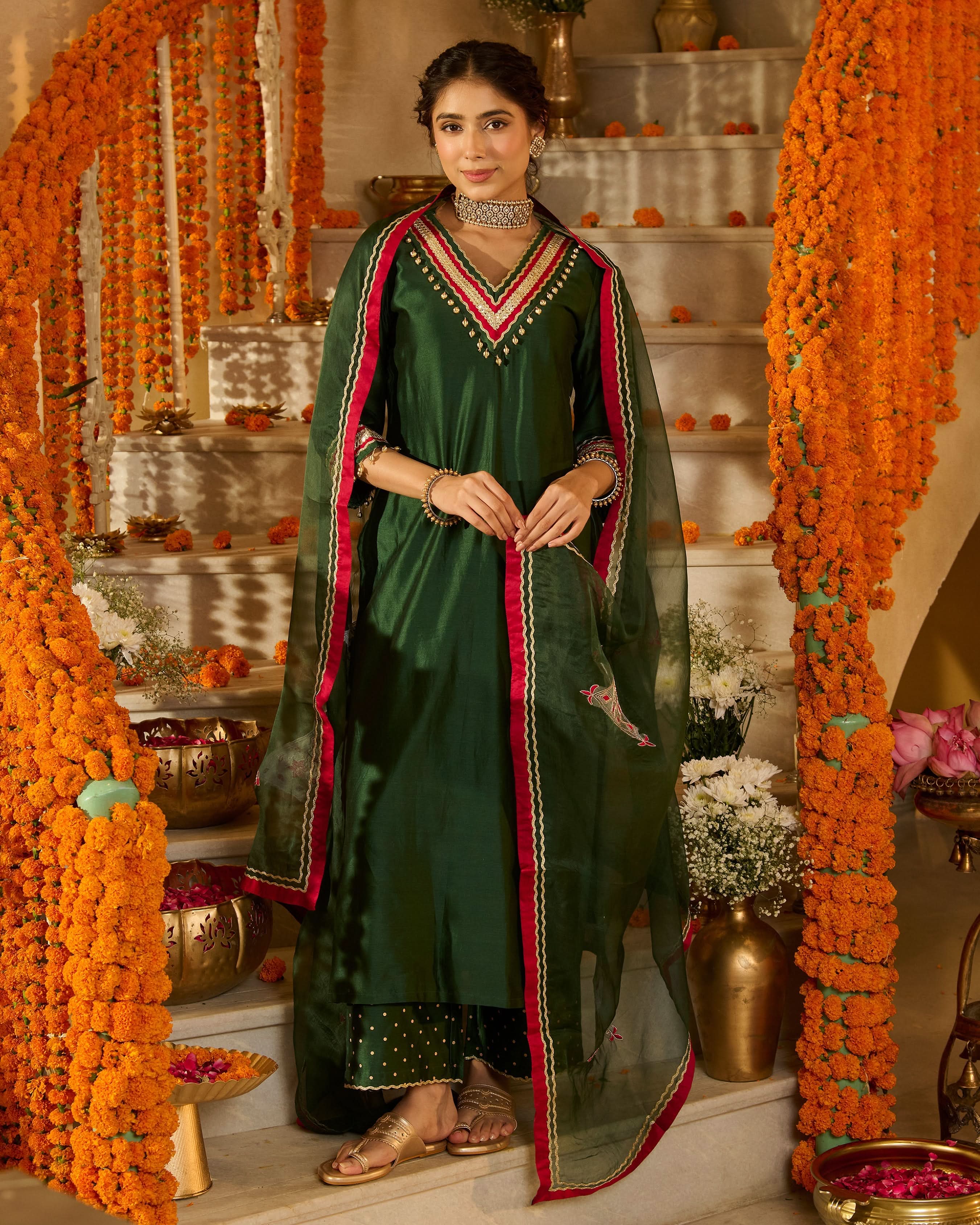 Divyana Green Solid Chanderi Suit Set - Image 2
