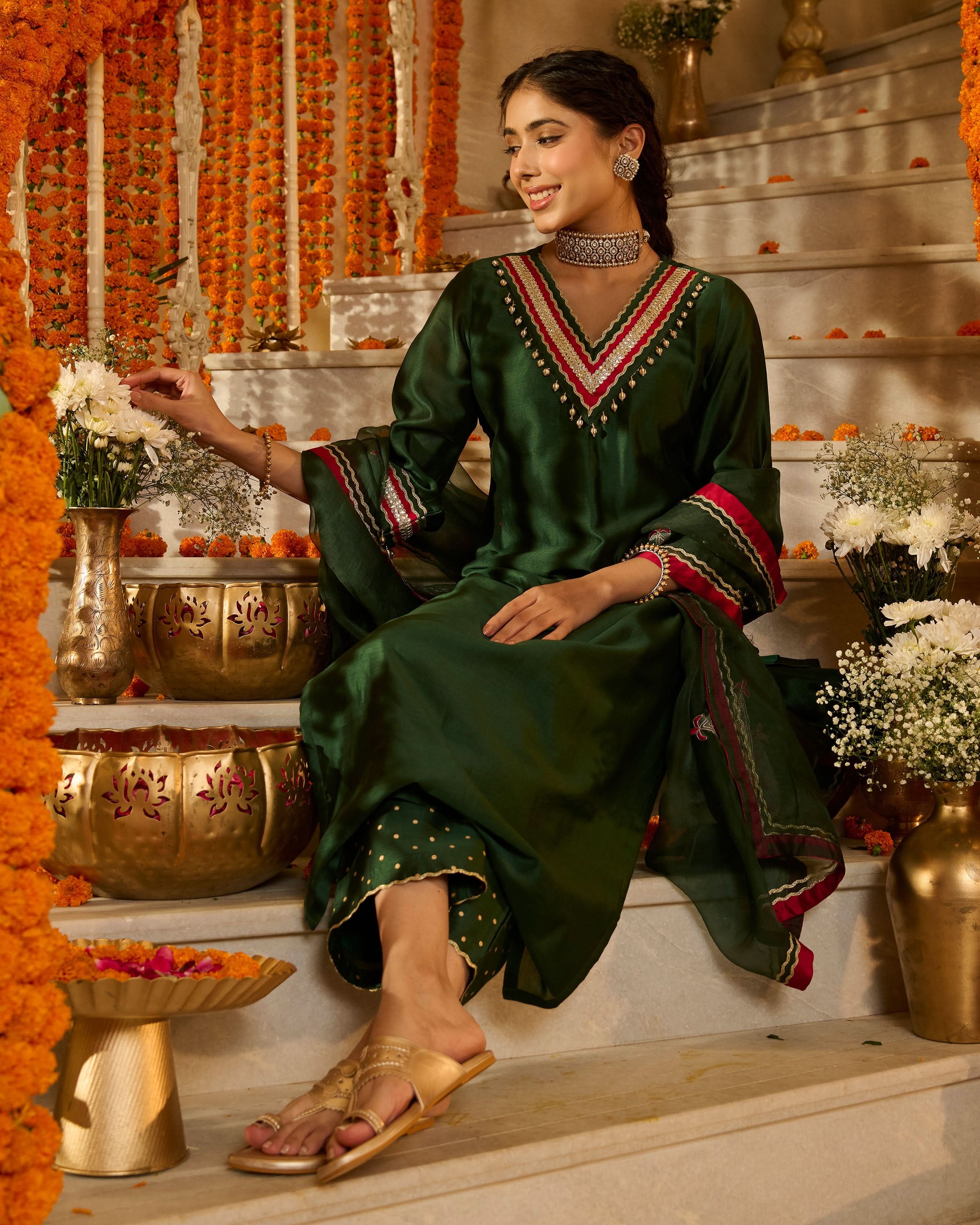 Divyana Green Solid Chanderi Suit Set - Image 6