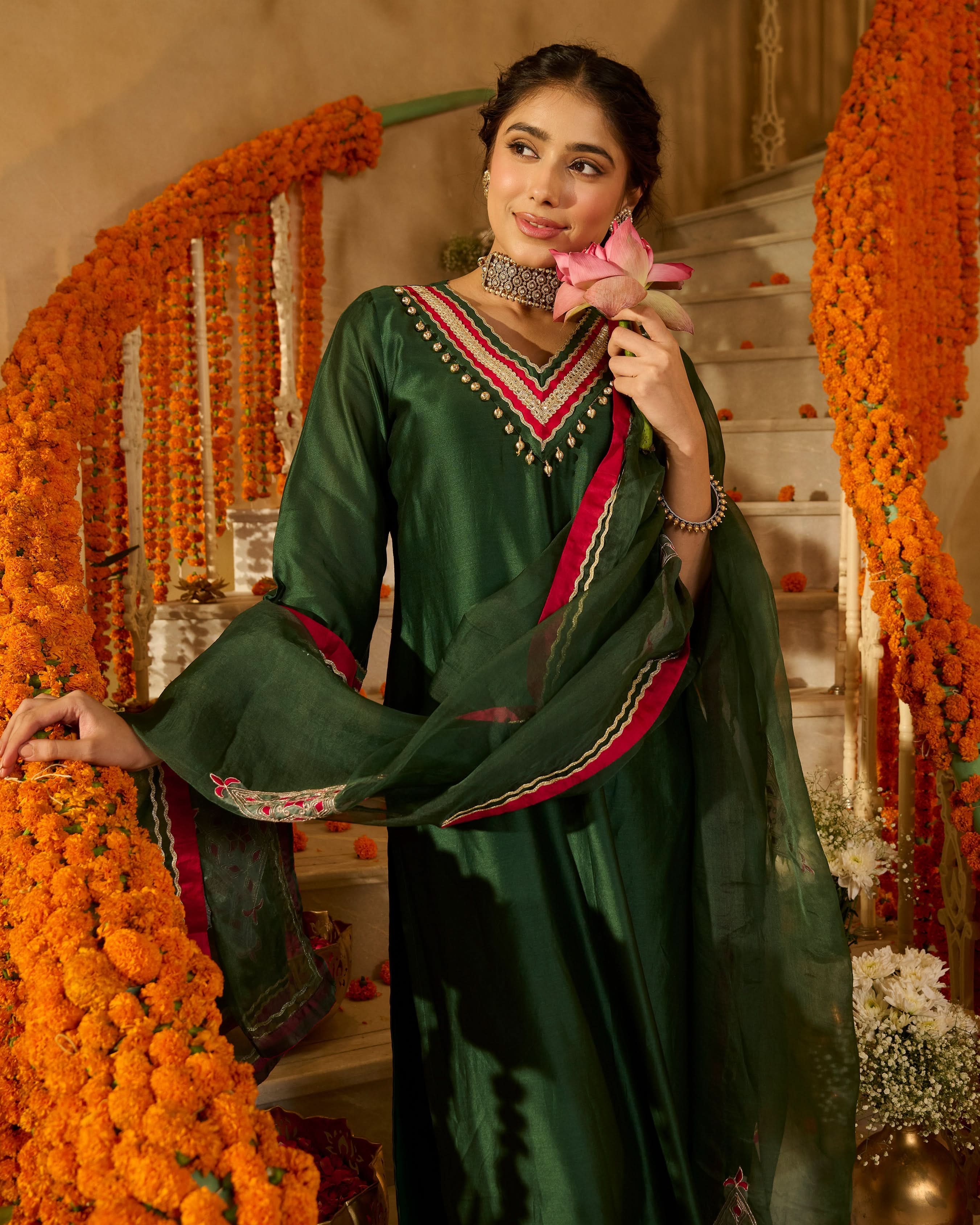 Divyana Green Solid Chanderi Suit Set - Image 8