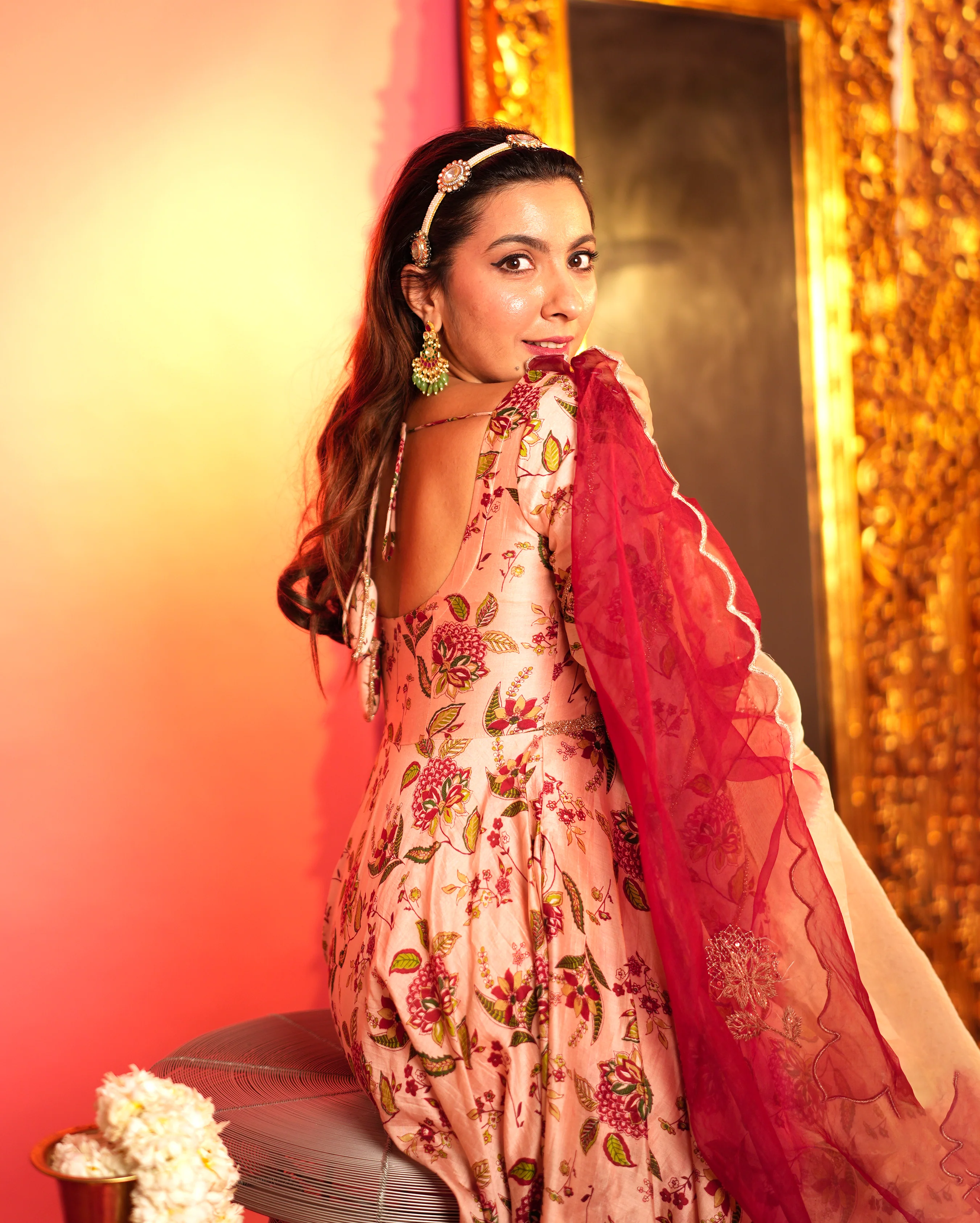Draksha Peach Printed Chanderi Suit Set - Image 5