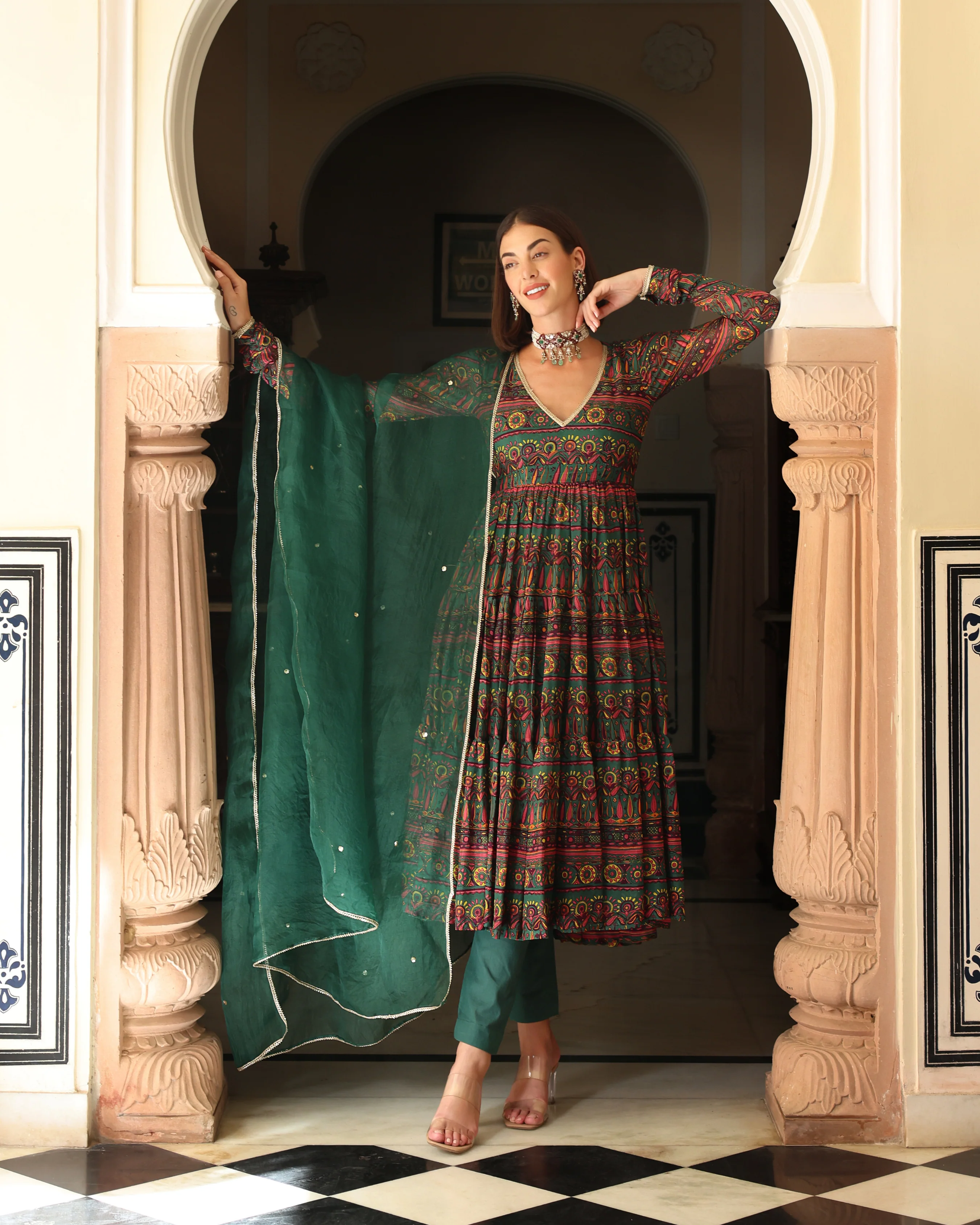 Dune Green Printed Chinon Suit Set - Image 5